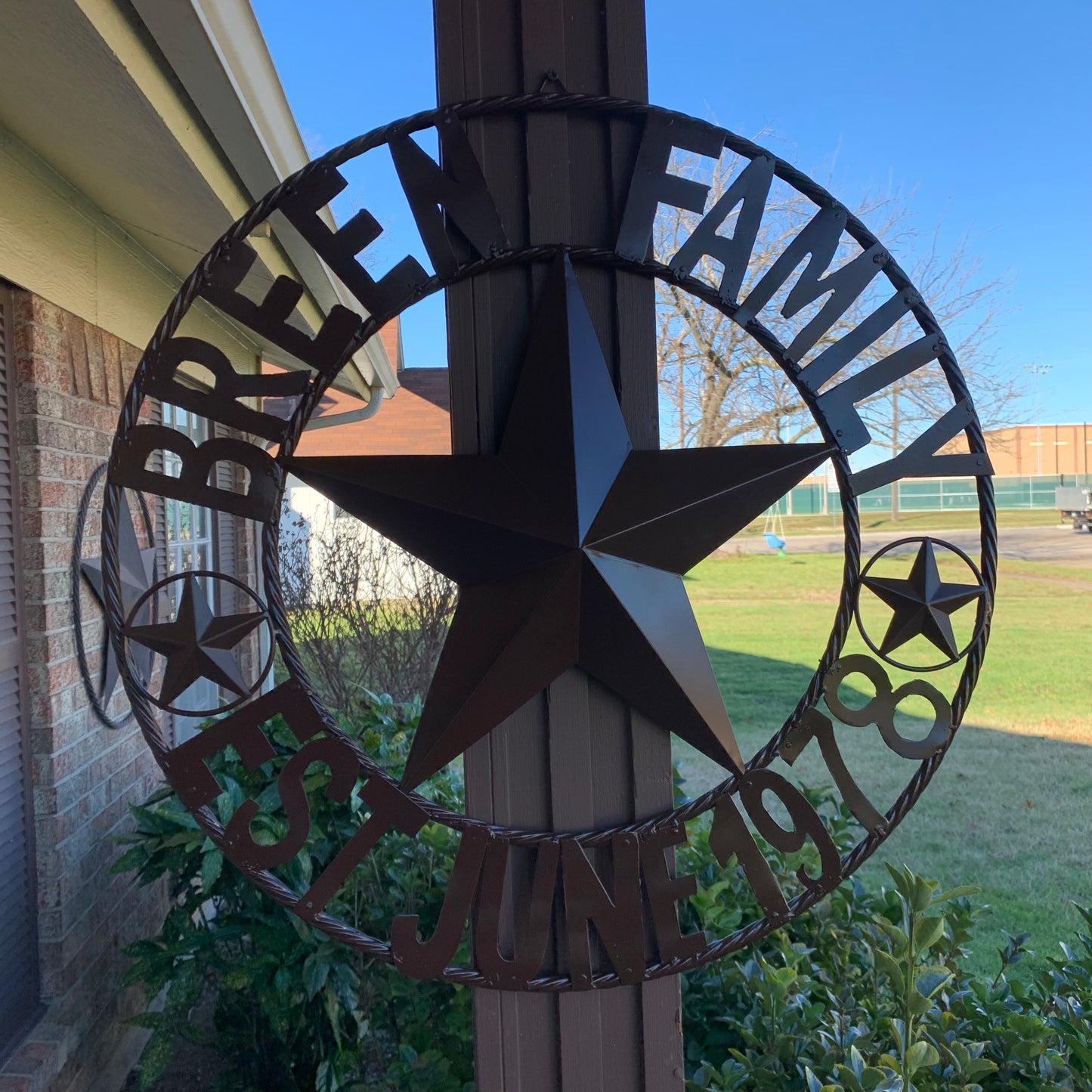 BREEN FAMILY STYLE CUSTOM NAME STAR BARN METAL STAR 3d TWISTED ROPE RING WESTERN HOME DECOR RUSTIC BROWN HANDMADE 24",32",36",50"