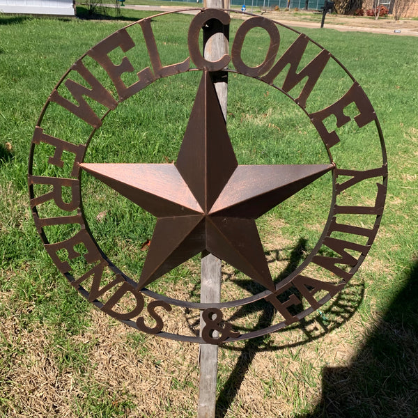 WELCOME FRIENDS FAMILY BARN METAL STAR WALL ART WESTERN HOME DECOR HANDMADE NEW