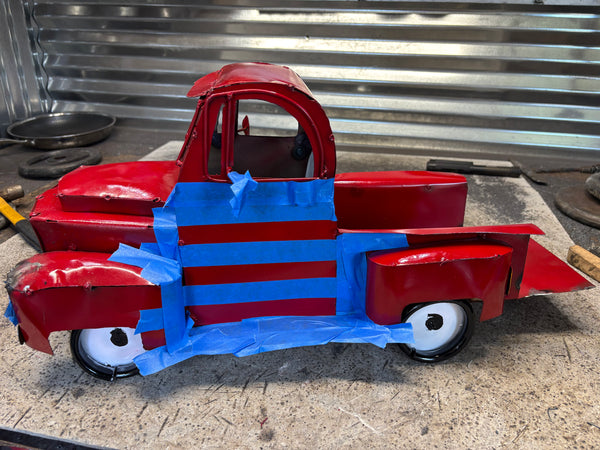 USA FLAG TRUCK 24" PICKUP PATRIOTIC TRUCK RED WHITE TAIL DOWN METAL GARDEN ART FIGURINE WESTERN HOME DECOR HANDMADE #EH12855
