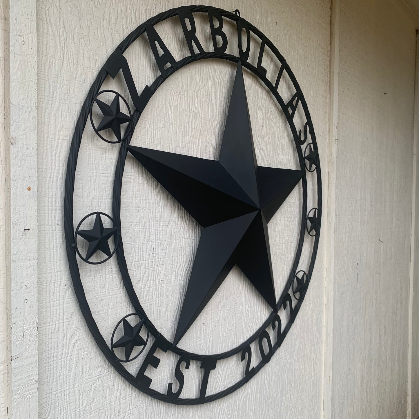 ZARBOLIAS STYLE CUSTOM NAME STAR BARN METAL STAR 3d TWISTED ROPE RING WESTERN HOME DECOR RUSTIC BLACK HANDMADE 24",32",36",50"