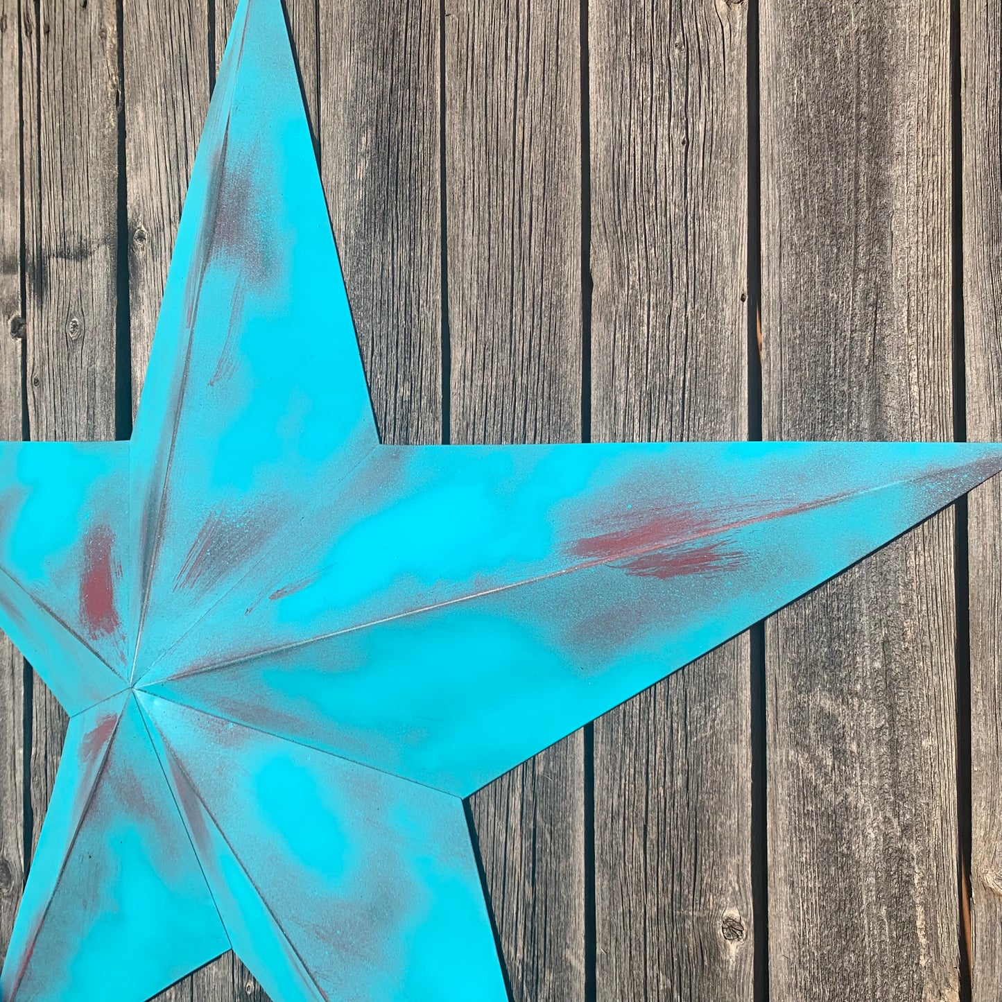 #EH10540 TURQUOISE DISTRESSED TWO TONE BARN STAR METAL ART WESTERN HOME DECOR HANDMADE NEW