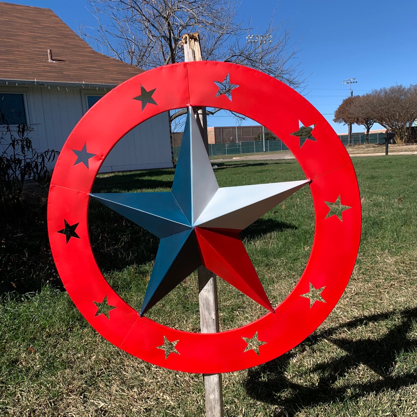 24" WIDE BAND RING BARN STAR METAL LONE STAR 3d WALL ART WESTERN HOME DECOR HANDMADE NEW #EH12758