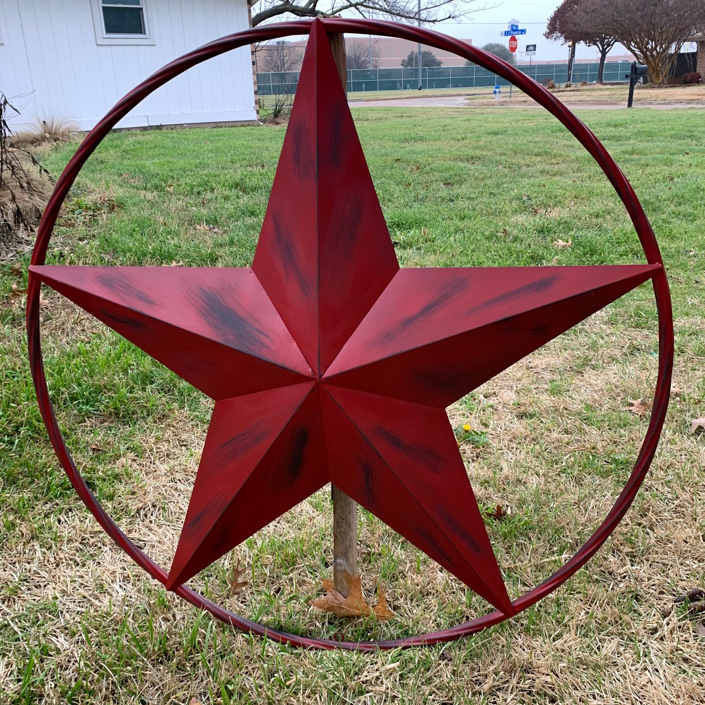 RED DISTRESSED STAR TWO TONE TEXTURE BARN STAR METAL LONESTAR TWISTED ROPE RING WESTERN HOME DECOR HANDMADE NEW #EH12958