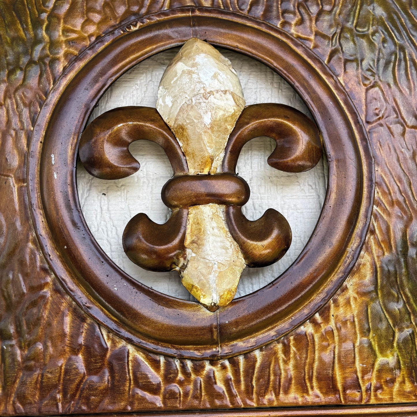 36" FLEUR DE LIS GOLD BROWN RECTANGLE WALL ART WESTERN METAL ART HANDMADE #EH13330