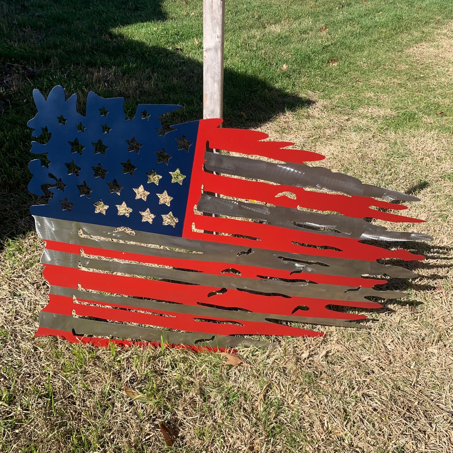 USA TATTERED AMERICAN FLAG METAL WALL ART WESTERN HOME DECOR HANDMADE NEW