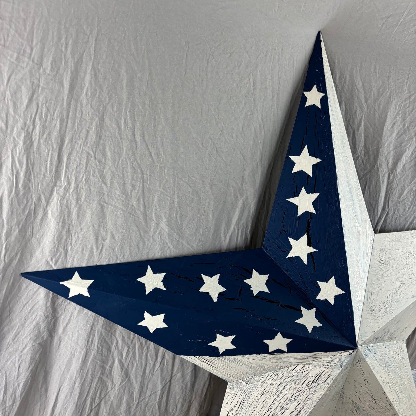 USA FLAG STAR CRACKLE RED IVORY NAVY BLUE METAL BARN STAR METAL WALL ART WESTERN HOME DECOR HANDMADE NEW