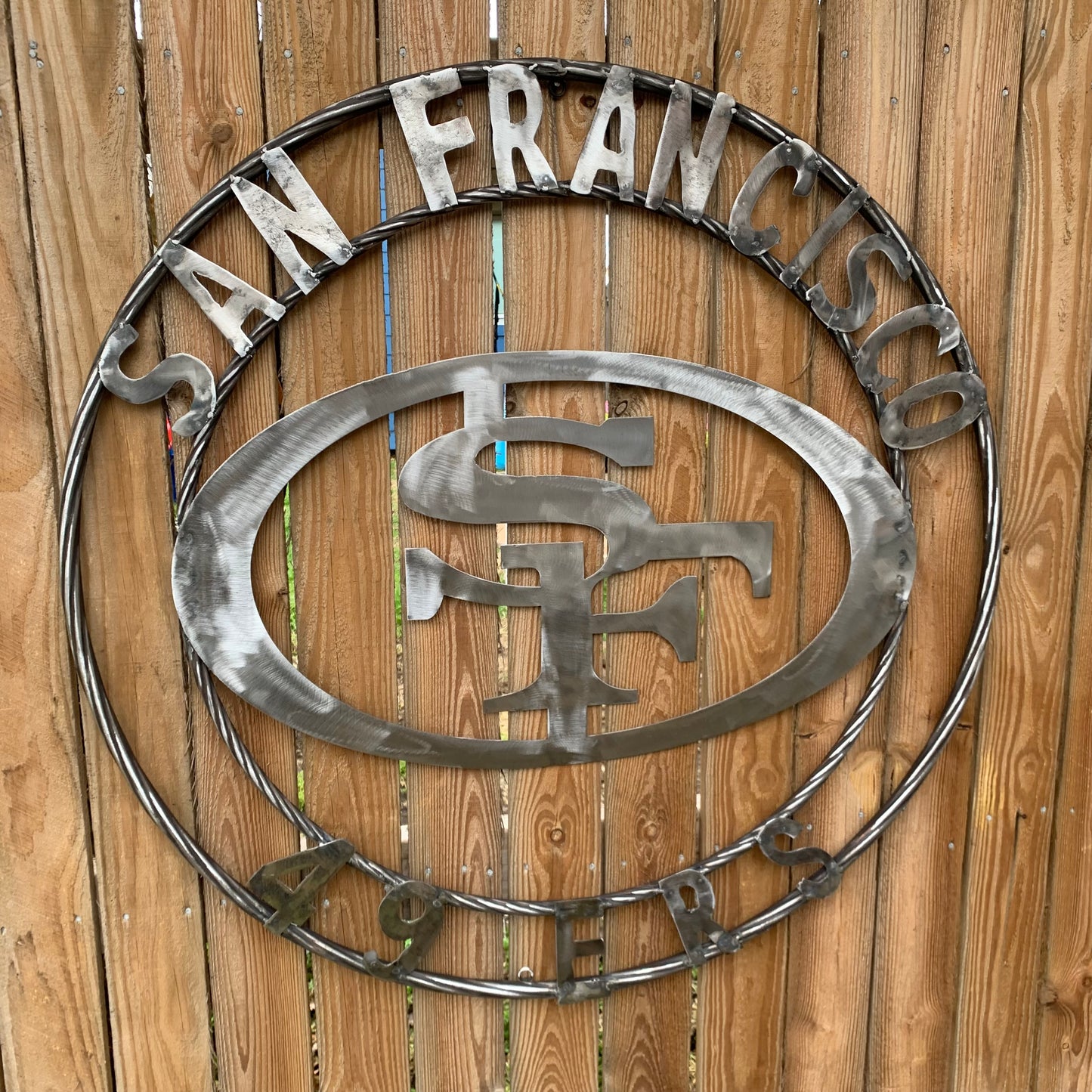 36" SAN FRANCISCO 49ERS CUSTOM RAW METAL VINTAGE CRAFT TEAM SIGN HAND MADE IN USA
