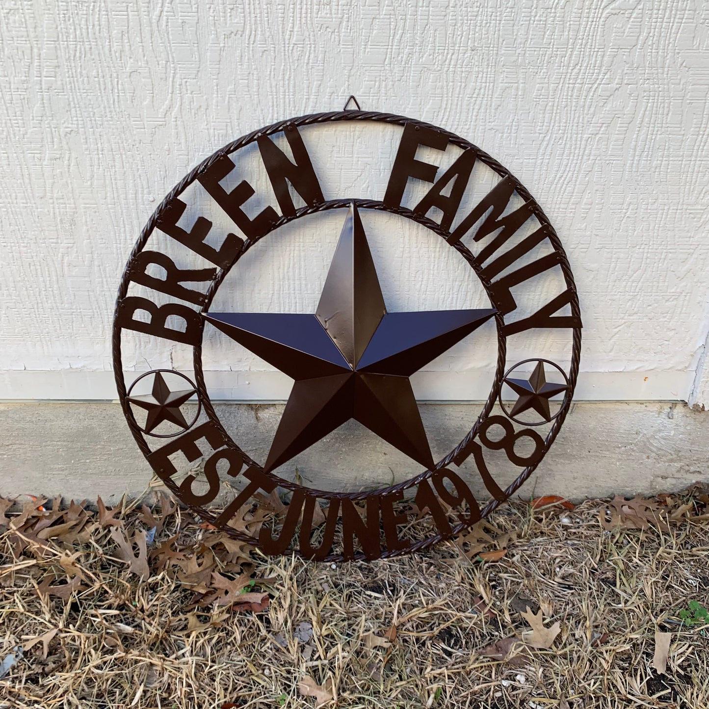 BREEN FAMILY STYLE CUSTOM NAME STAR BARN METAL STAR 3d TWISTED ROPE RING WESTERN HOME DECOR RUSTIC BROWN HANDMADE 24",32",36",50"