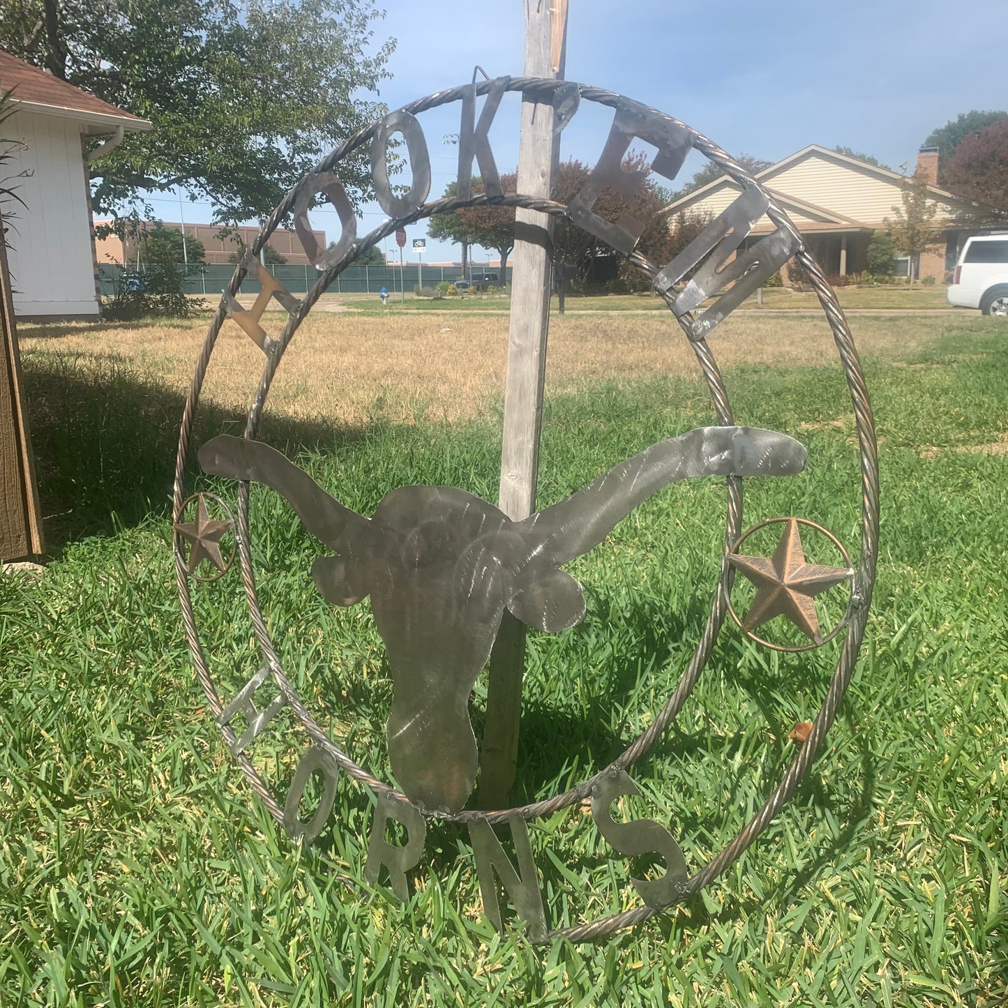 HOOKEM HORNS & LONE STAR TEXAS LONGHORNS HOOK EM RAW METAL UNPAINTED CUSTOM VINTAGE CRAFT WALL ART TEAM SIGN HANDMADE