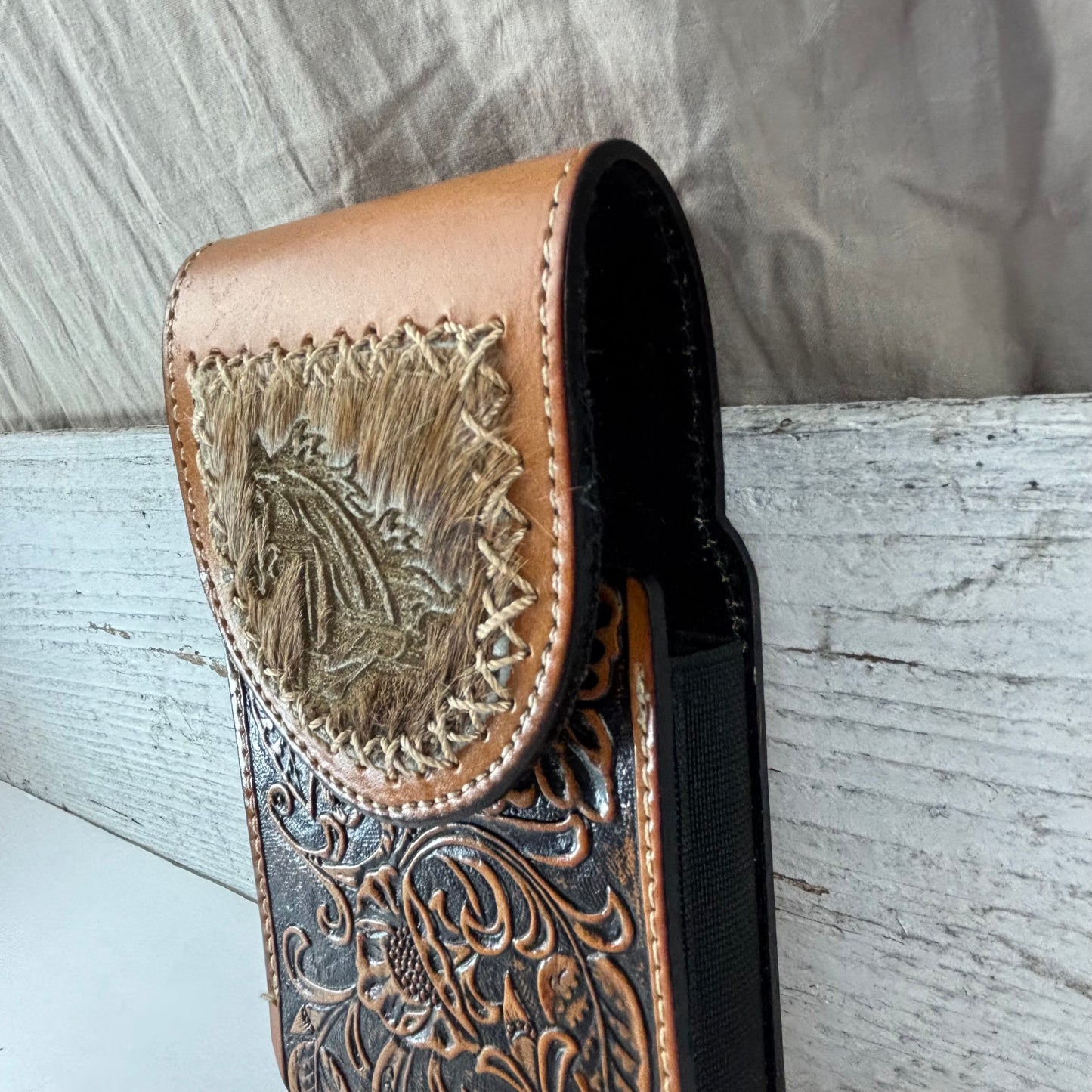 7" HORSE LEATHER HOLSTER TAN POUCH EXTRA LARGE  BELT LOOP CELL PHONE CASE UNIVERSAL OVERSIZE #EH13323