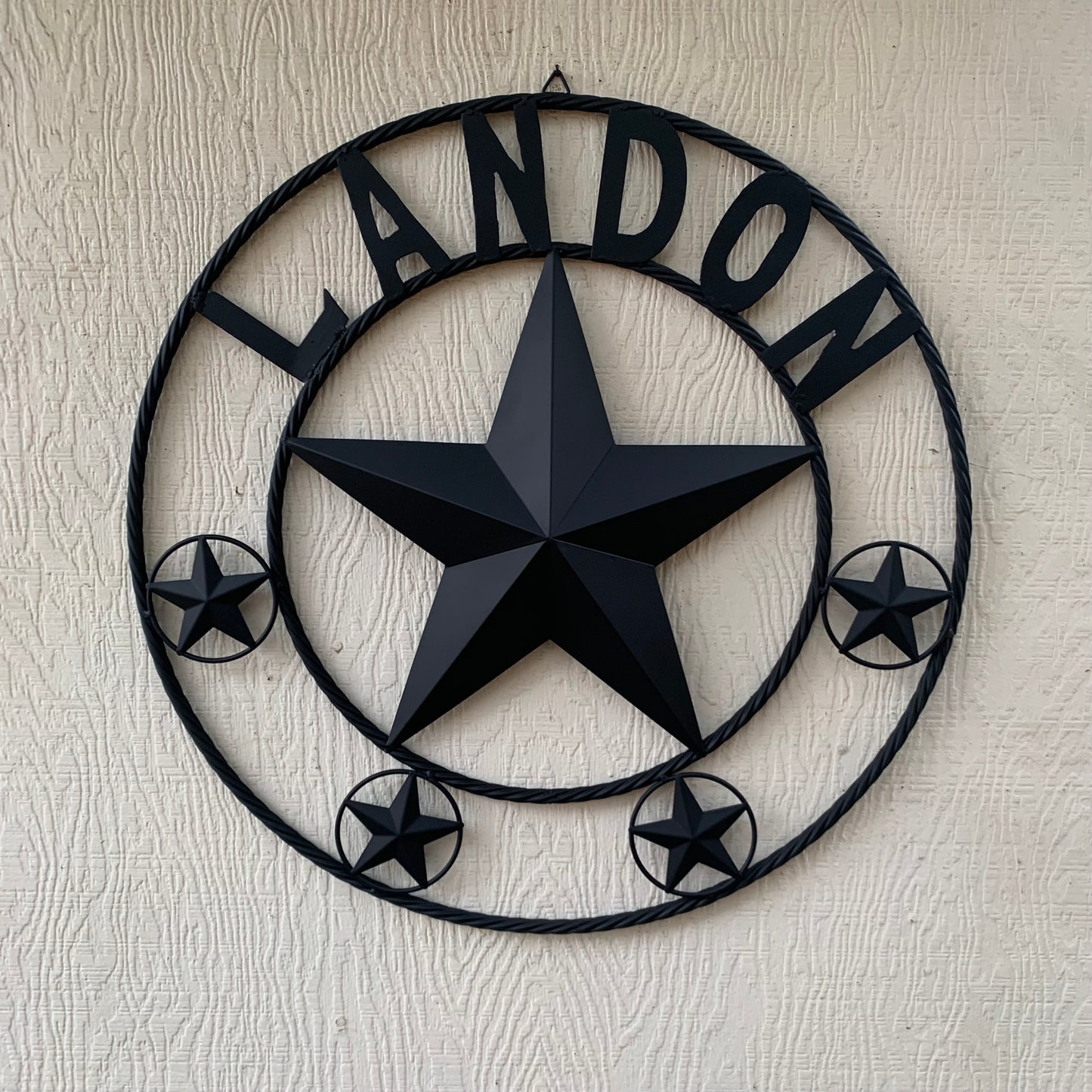 LANDON STYLE CUSTOM NAME STAR BARN METAL STAR 3d TWISTED ROPE RING WESTERN HOME DECOR RUSTIC BLACK HANDMADE 24",32",36",50"