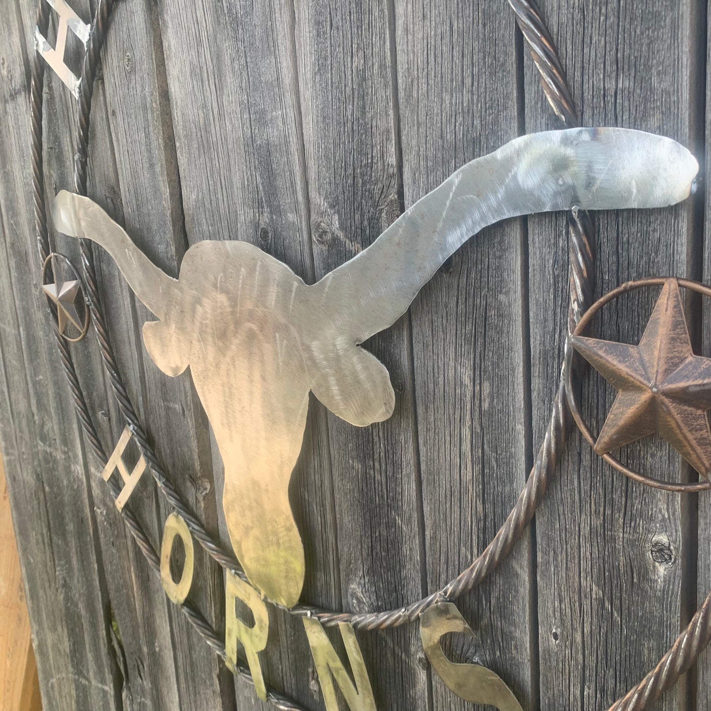 HOOKEM HORNS & LONE STAR TEXAS LONGHORNS HOOK EM RAW METAL UNPAINTED CUSTOM VINTAGE CRAFT WALL ART TEAM SIGN HANDMADE