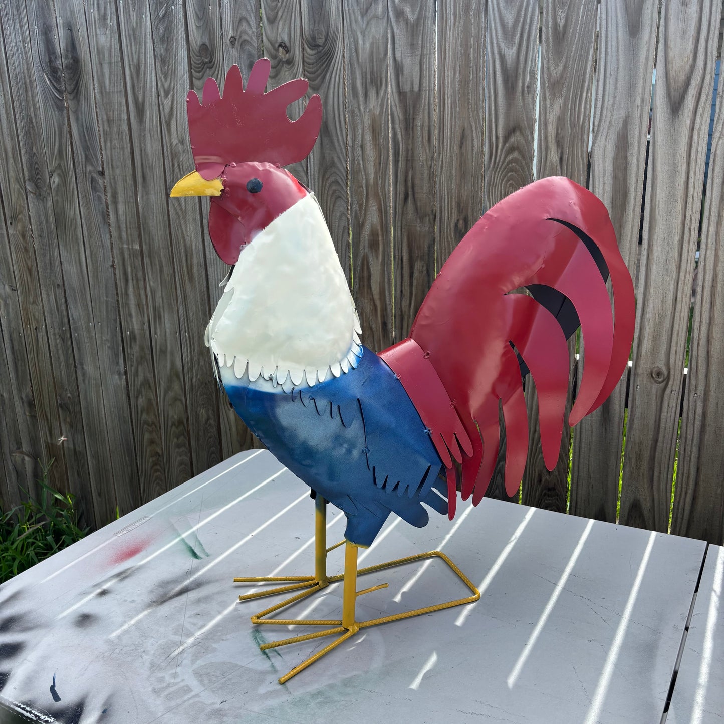 ROOSTER RED WHITE BLUE PATRIOTIC GARDEN METAL SCULPTURE WESTERN HOME DECOR ORNAMENT HANDMADE #34-003 18",30",40"
