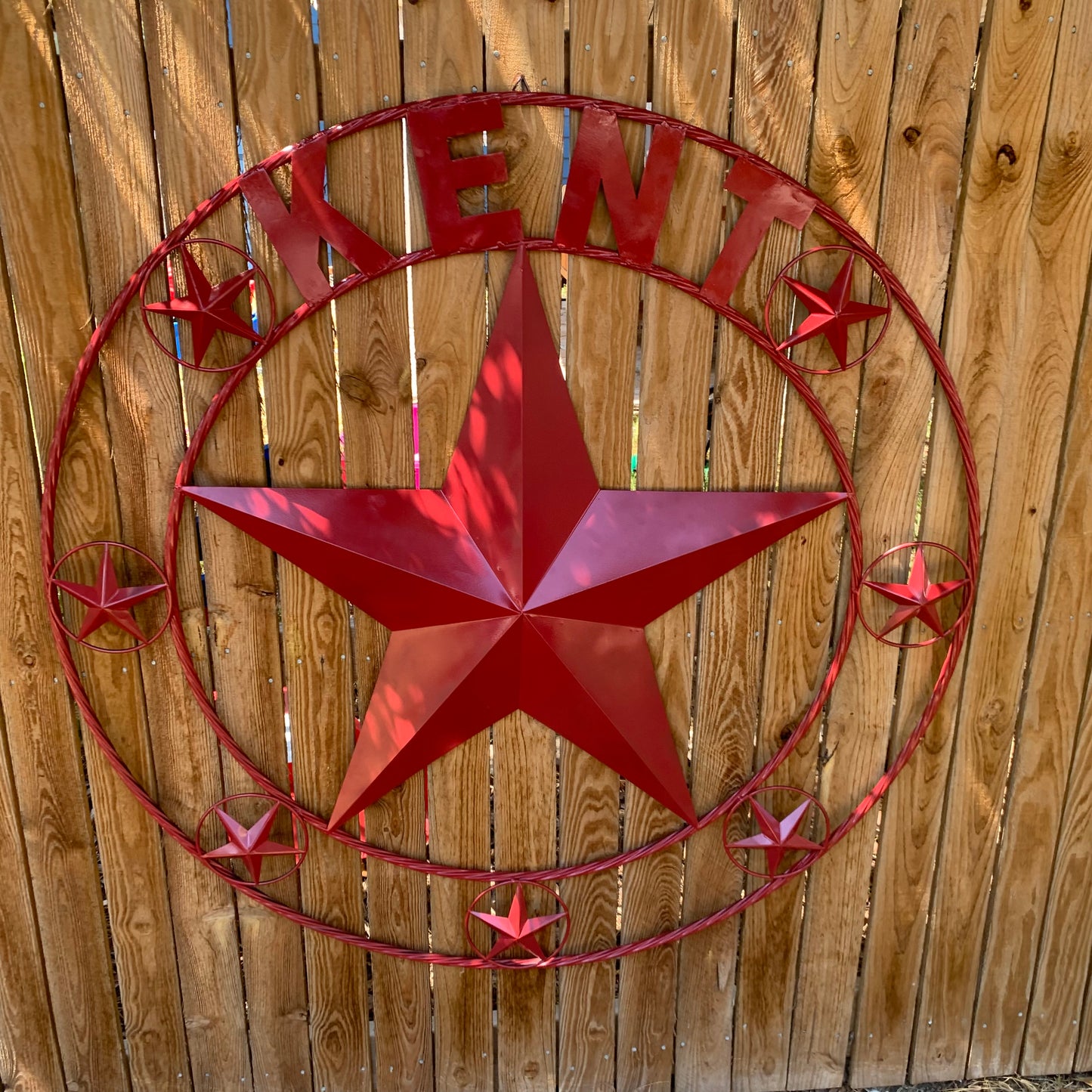 KENT STYLE YOUR CUSTOM STAR METAL NAME RUSTIC BURGUNDY RED CUSTOM 3d STAR METAL NAME BARN STAR TWISTED ROPE RING DESIGN METAL WALL ART HOME DECOR ANY SIZE