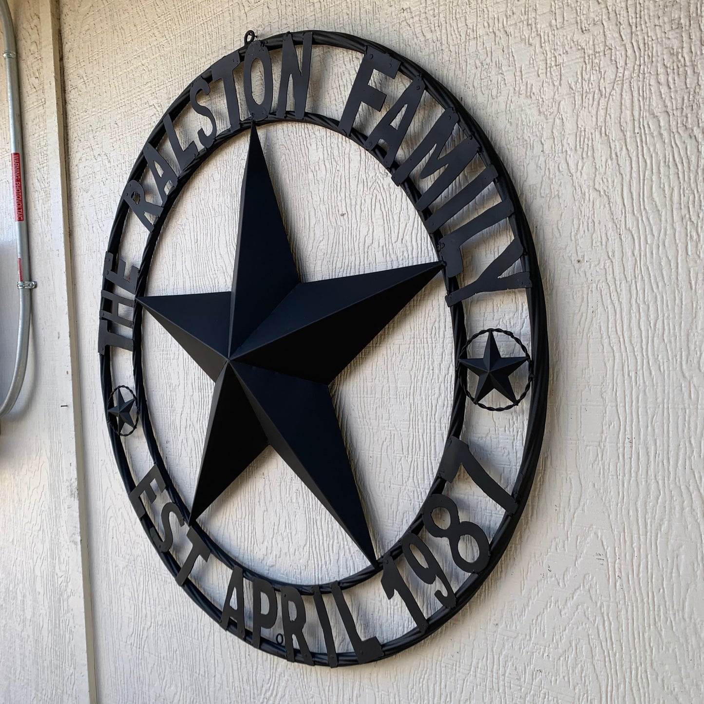 RALSTON FAMILY STYLE CUSTOM NAME STAR BARN METAL STAR 3d TWISTED ROPE RING WESTERN HOME DECOR RUSTIC BLACK HANDMADE 24",32",36",50"
