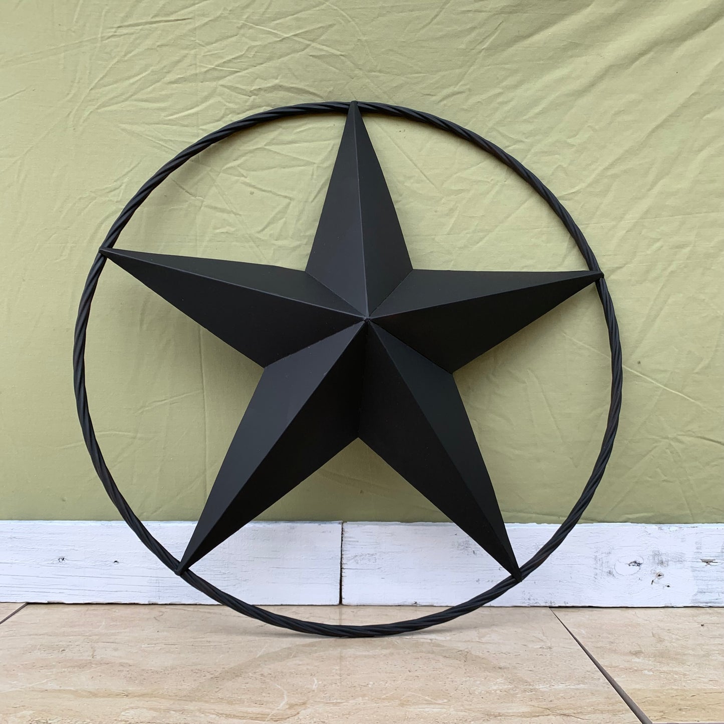 RUSTIC BLACK BARN STAR METAL LONE STAR 3d TWISTED ROPE RING WESTERN HOME DECOR HANDMADE NEW 12",16",24",32",36"-#EH10608
