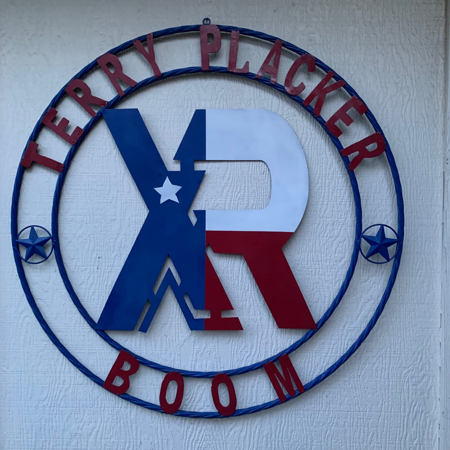 #EH11299 CUSTOM NAME XR ROOFING STYLE SIGN RED,WHITE & BLUE TEXAS FLAG LOGO HANDMADE