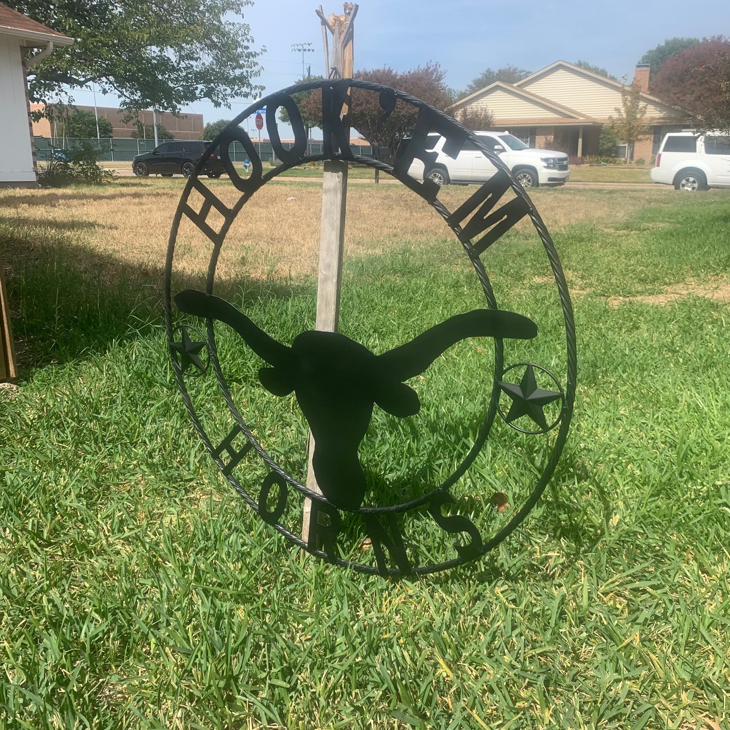 HOOKEM HORNS WITH LONE STAR TEXAS LONGHORNS HOOK EM BLACK METAL CUSTOM VINTAGE CRAFT WALL ART TEAM SIGN HANDMADE