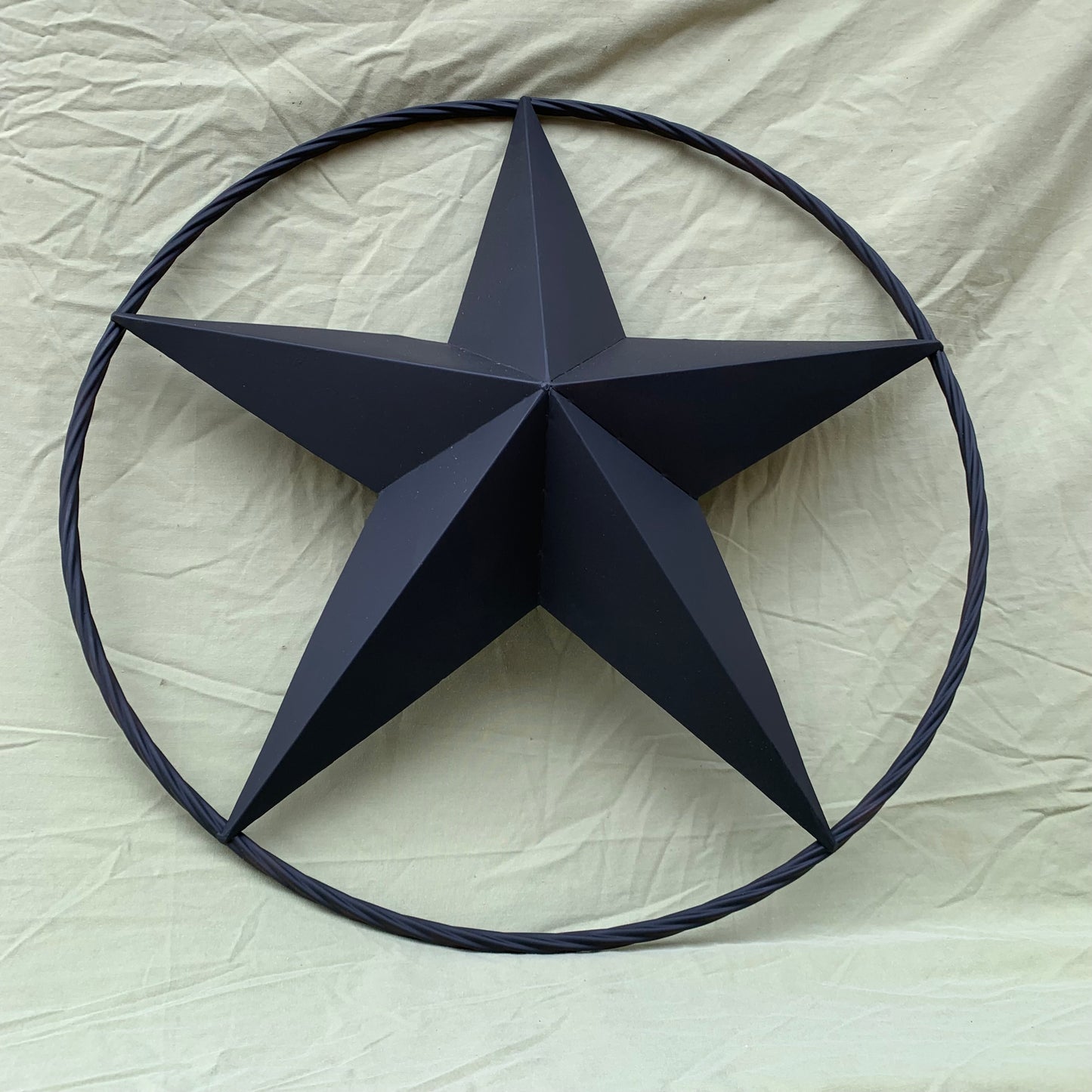 RUSTIC BLACK BARN STAR METAL LONE STAR 3d TWISTED ROPE RING WESTERN HOME DECOR HANDMADE NEW 12",16",24",32",36"-#EH10608