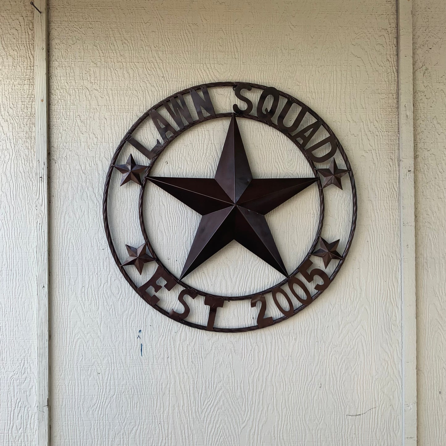 LAWN SQUAD STYLE CUSTOM BARN STAR NAME YOUR CUSTOM NAME STAR METAL NAME BARN STAR WITH TWISTED ROPE RING DESIGN METAL WALL 3d STAR ART WESTERN HOME DECOR RUSTIC BRONZE NEW