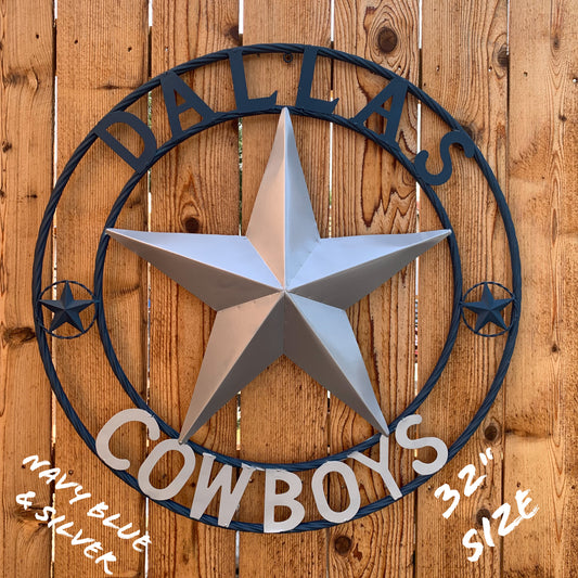 DALLAS COWBOYS SILVER & NAVY BLUE BARN STAR CUSTOM METAL VINTAGE LONESTAR WESTERN HOME DECOR HANDMADE 24",32",36",40",42",44",46",48",50" (Copy)