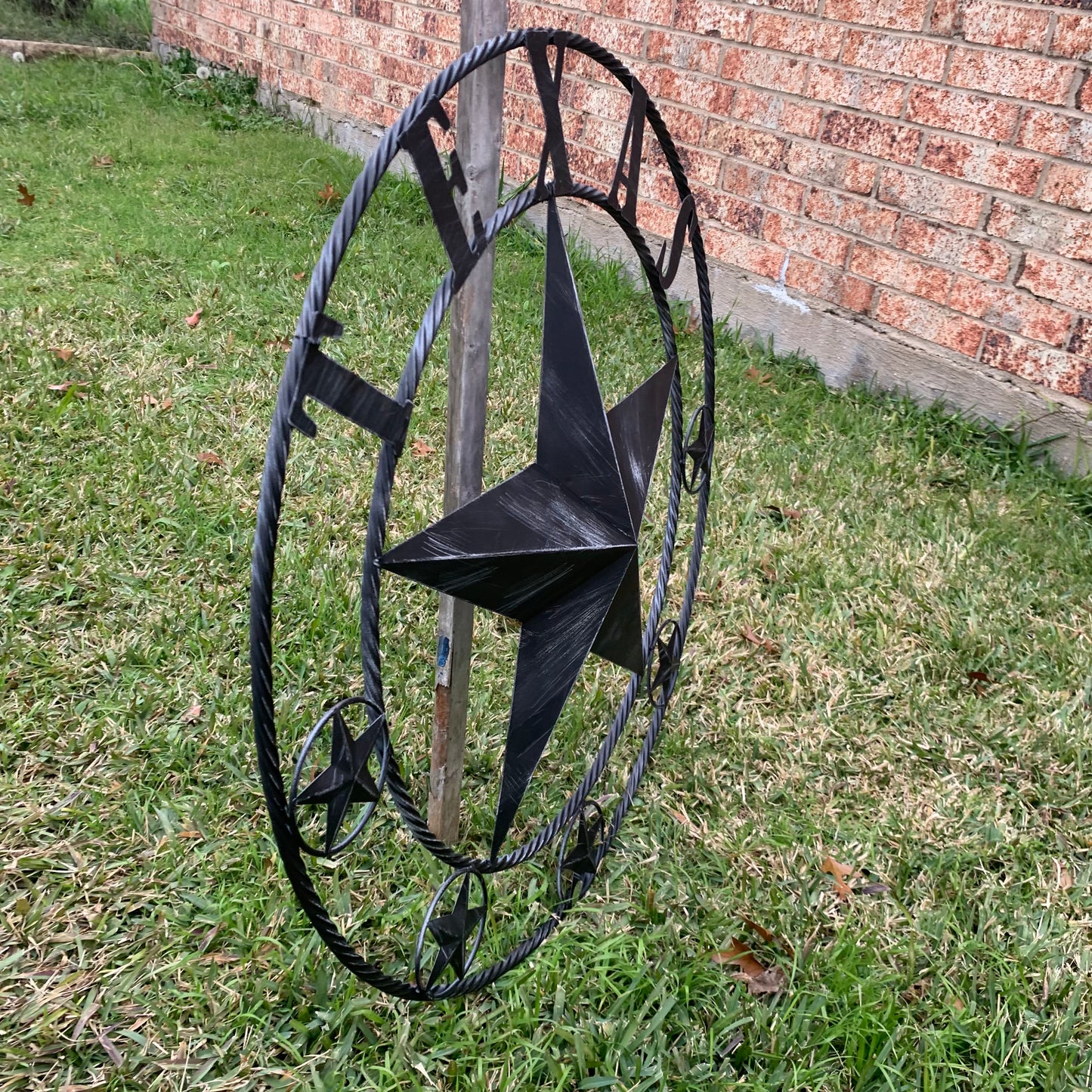 TEXAS BLACK DISTRESSED STAR TWO TONE TEXTURE BARN STAR METAL LONESTAR TWISTED ROPE RING WESTERN HOME DECOR HANDMADE NEW