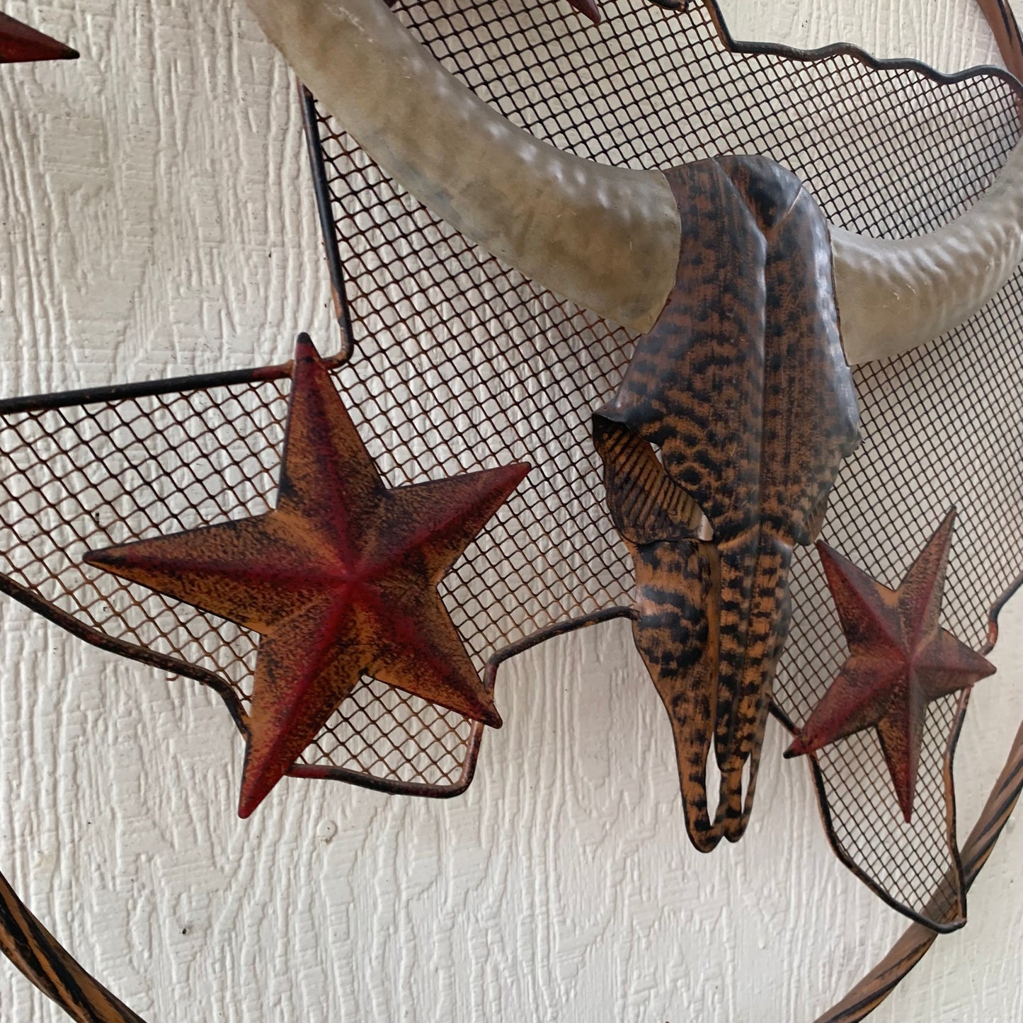 24" LONGHORNS & STARS METAL WALL ART SCULPTURE WESTERN HOME DECOR HANDMADE NEW
