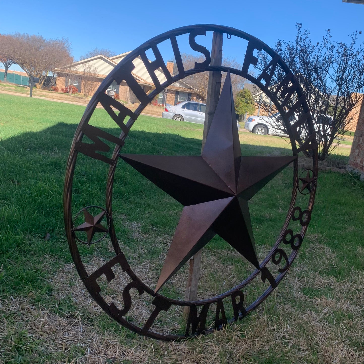 MATHIS STYLE CUSTOM NAME STAR BARN STAR 3d METAL LONESTAR TWISTED ROPE RING WESTERN HOME DECOR RUSTIC BRONZE COPPER HANDMADE 24",32",36",50"