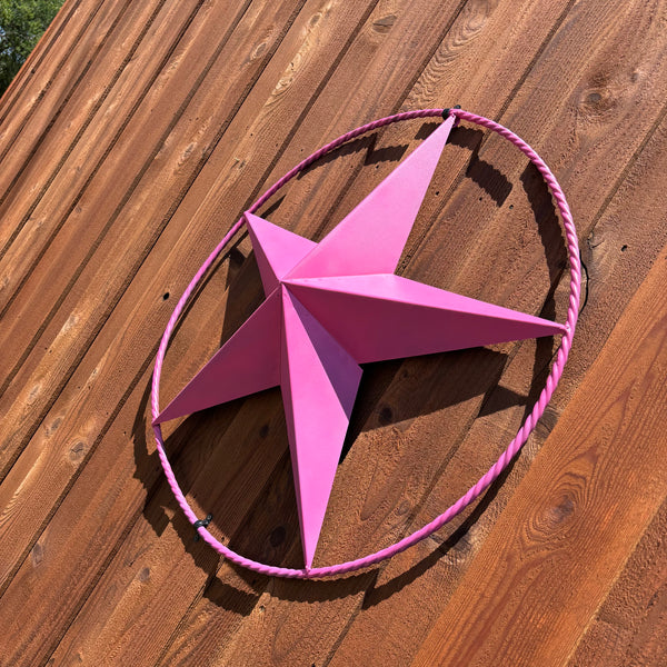PINK STAR BARN METAL LONE STAR TWISTED ROPE RING WESTERN HOME DECOR HANDMADE 12",24",36"