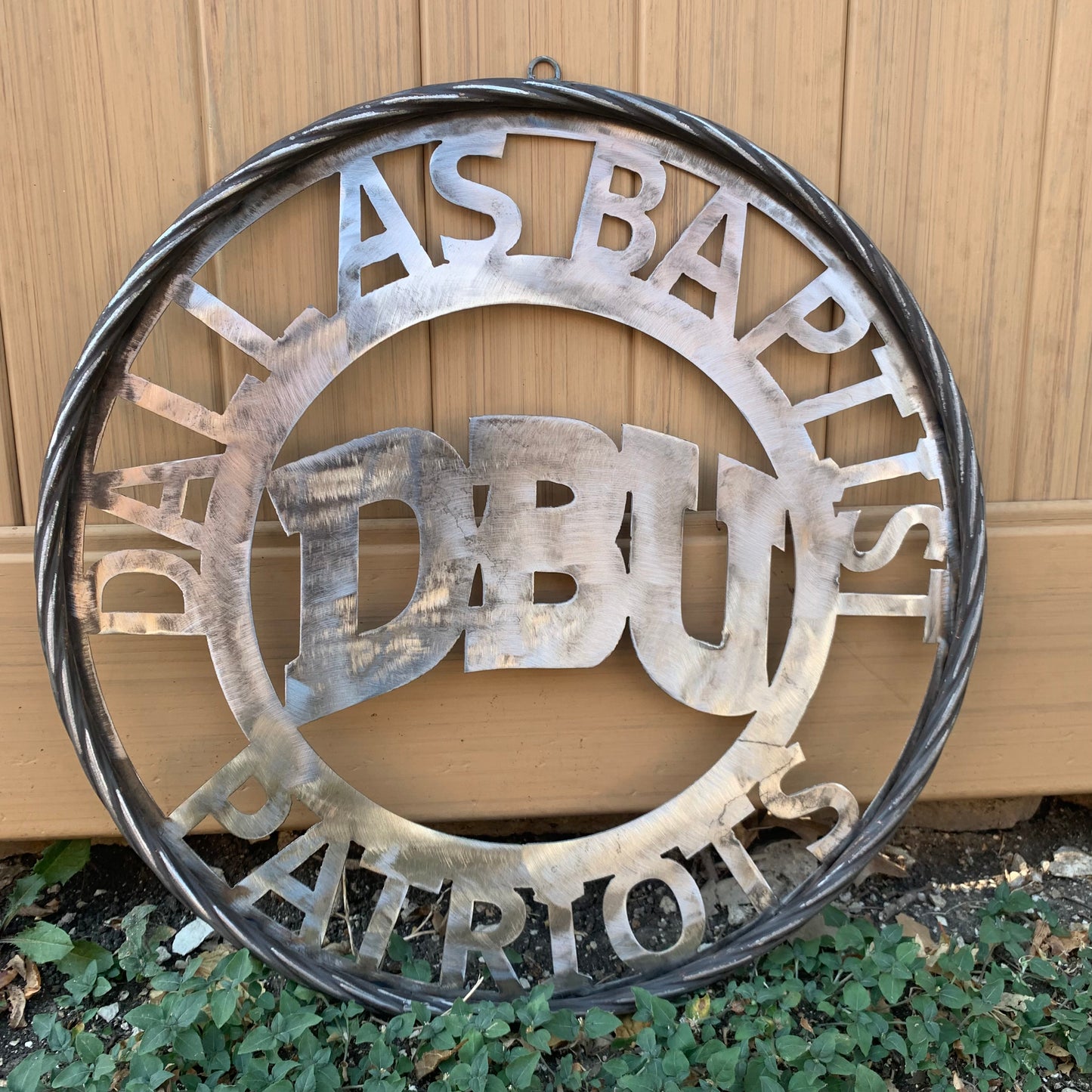 DBU DALLAS BAPTIST PATRIOTS CUSTOM RAW METAL NO PAINT VINTAGE METAL CRAFT SIGN TEAM WESTERN HOME DECOR HANDMADE