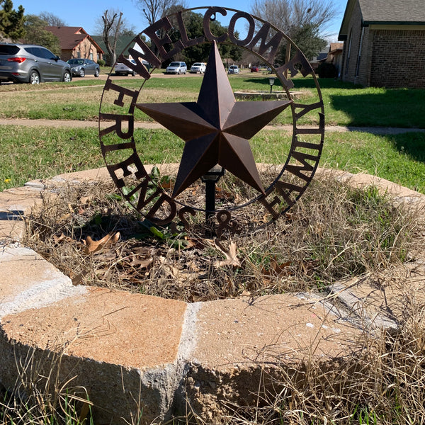 WELCOME FRIENDS FAMILY BARN METAL STAR WALL ART WESTERN HOME DECOR HANDMADE NEW