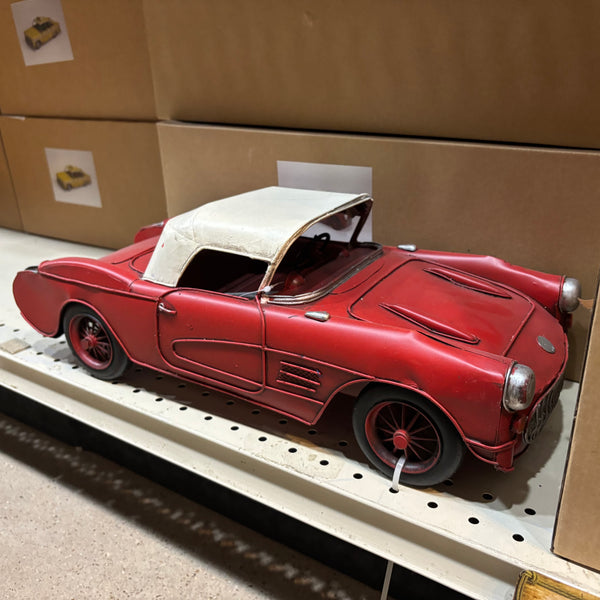 RA0236 RED CLASSIC CAR COVERTIBLE L 18" METAL CAR ART WESTERN HOME DECOR HANDMADE