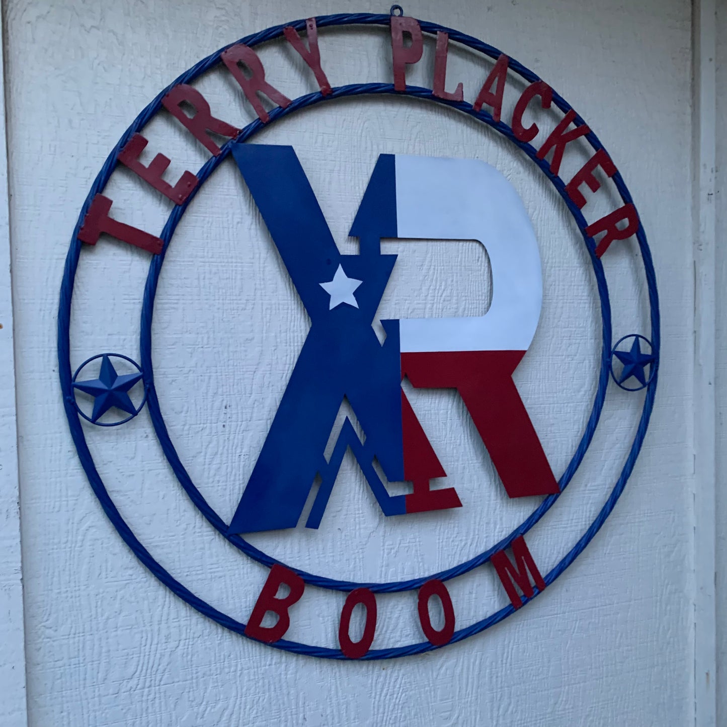 #EH11299 CUSTOM NAME XR ROOFING STYLE SIGN RED,WHITE & BLUE TEXAS FLAG LOGO HANDMADE