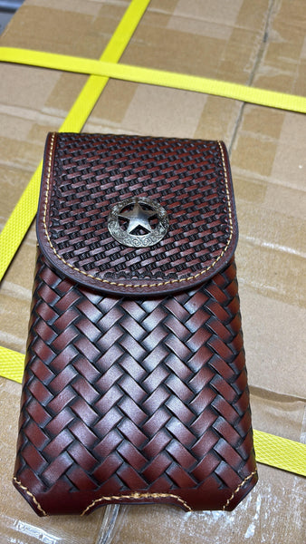 7" LONESTAR BROWN LEATHER POUCH EXTRA LARGE  BELT LOOP HOLSTER CELL PHONE CASE UNIVERSAL OVERSIZE #EH12701--FREE SHIPPING