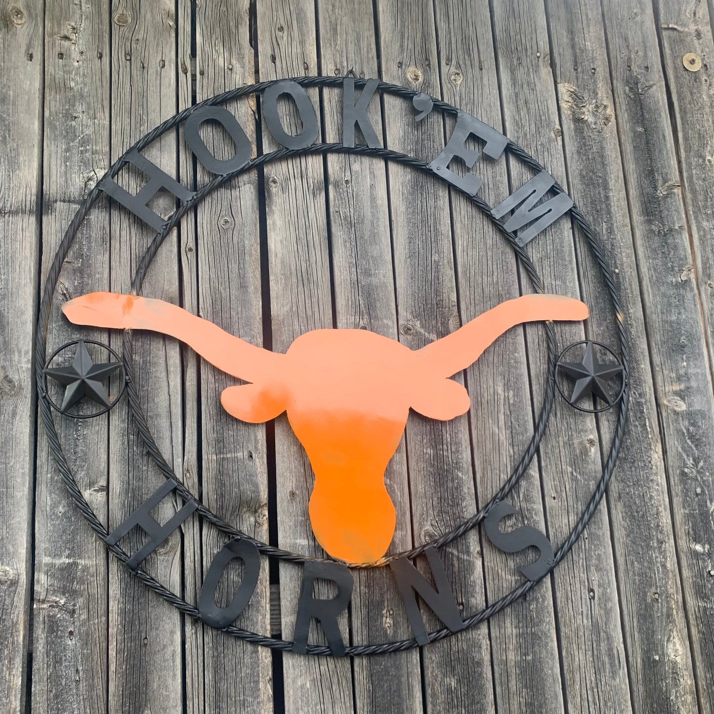 HOOKEM HORNS WITH LONE STAR TEXAS LONGHORNS HOOK EM METAL CUSTOM VINTAGE CRAFT WALL ART TEAM SIGN HANDMADE