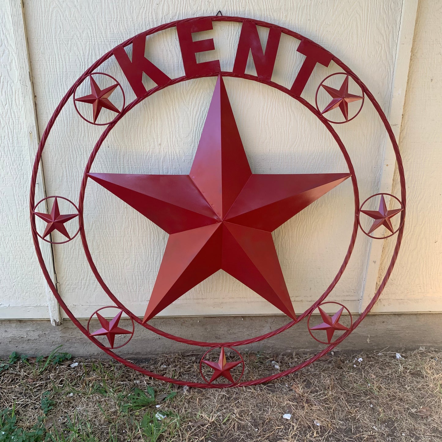 KENT STYLE YOUR CUSTOM STAR METAL NAME RUSTIC BURGUNDY RED CUSTOM 3d STAR METAL NAME BARN STAR TWISTED ROPE RING DESIGN METAL WALL ART HOME DECOR ANY SIZE