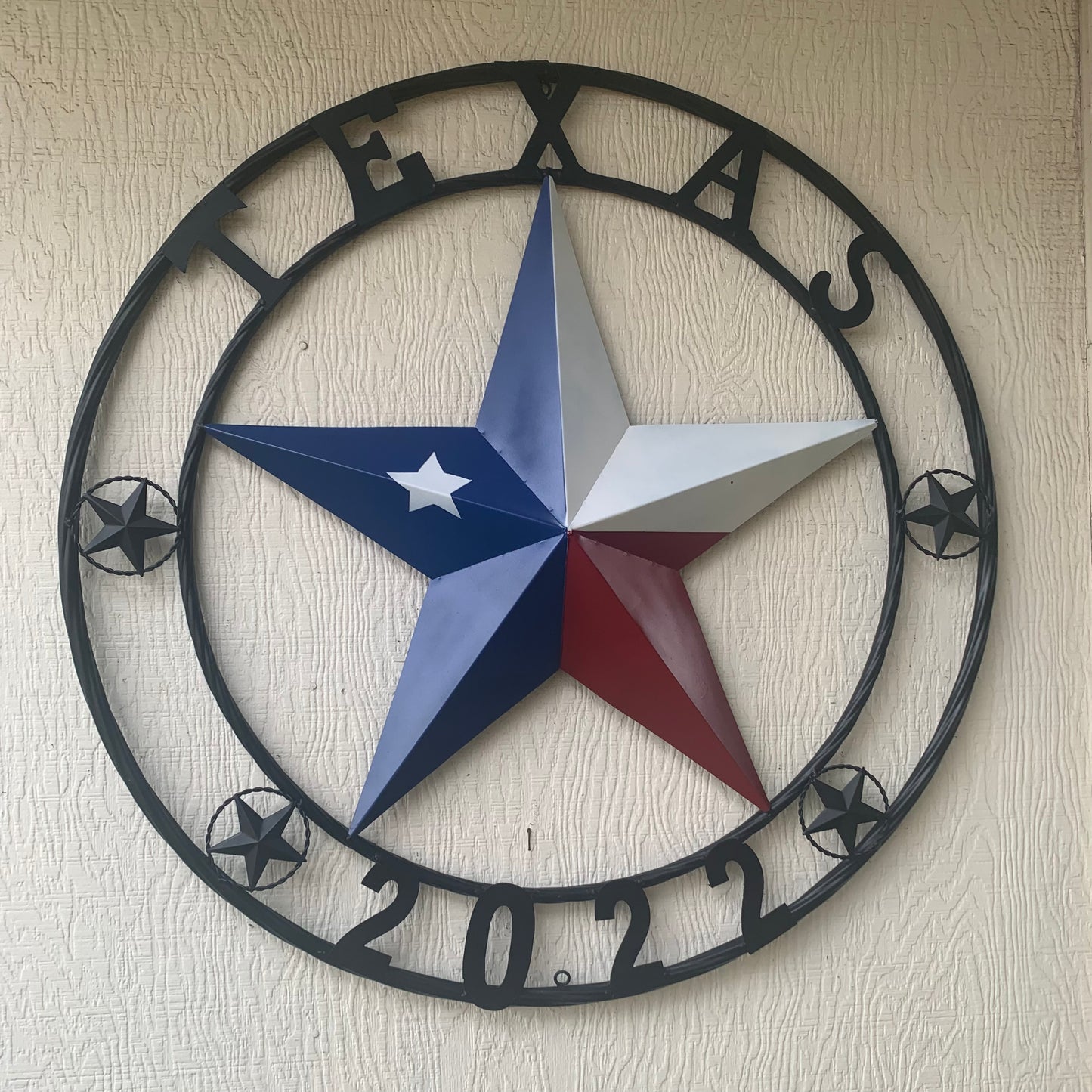 TEXAS 2022 STYLE CUSTOM NAME BARN STAR METAL LONESTAR 3d TWISTED BLACK ROPE RING WESTERN HOME DECOR   HANDMADE 24",32",36"