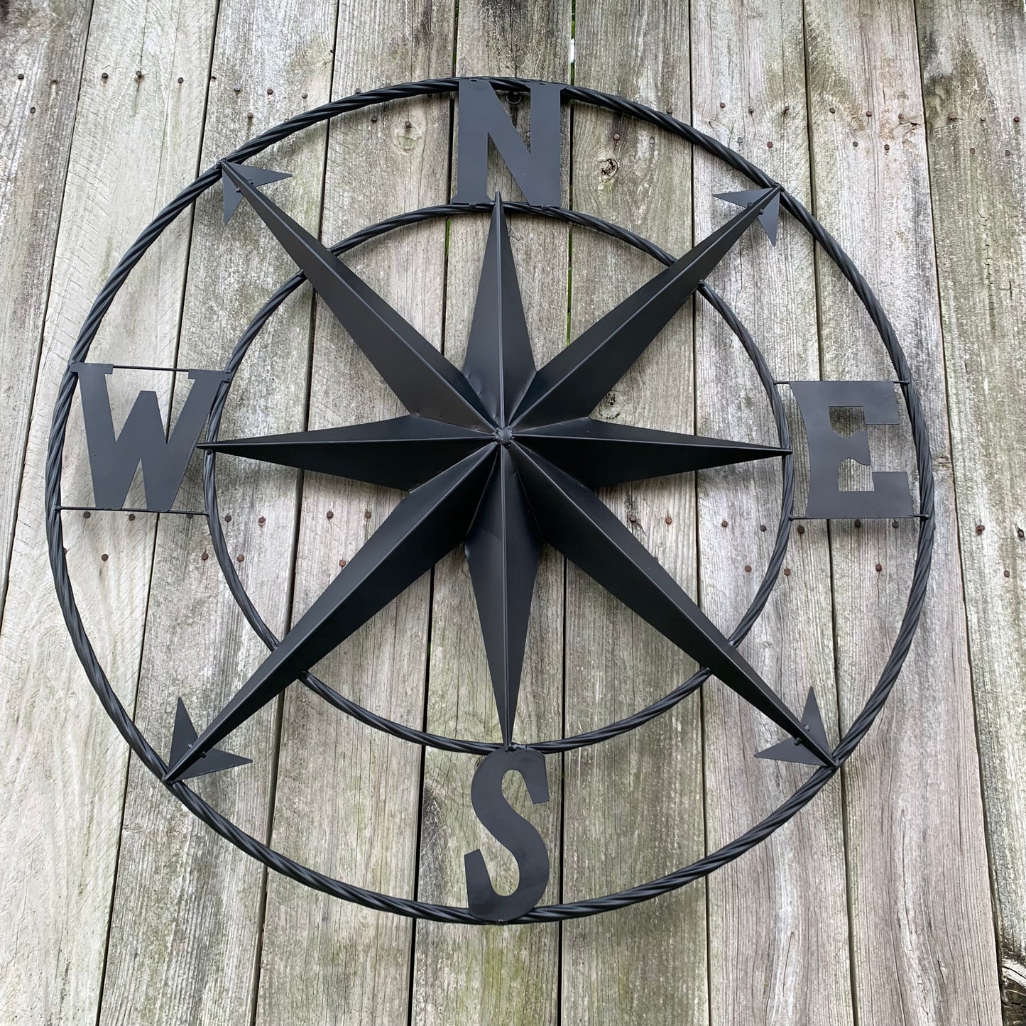 36" COMPASS RUSTIC BLACK METAL SIGN WALL ART WESTERN HOME DECOR HANDMADE NEW
