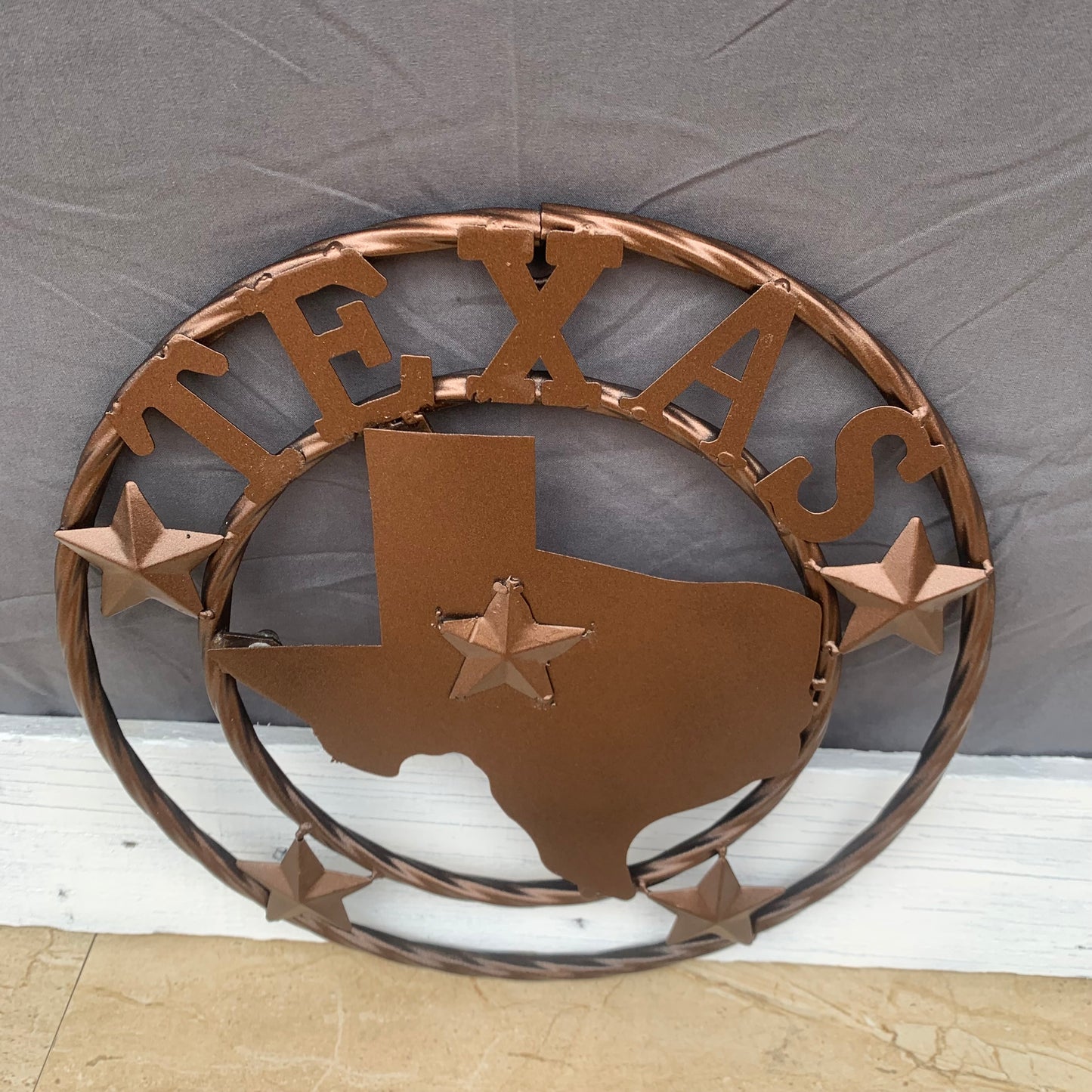 12" STATE OF TEXAS MAP RUSTIC BRONZE TWISTED RING METAL SIGN WESTERN HOME DECOR HANDMADE NEW