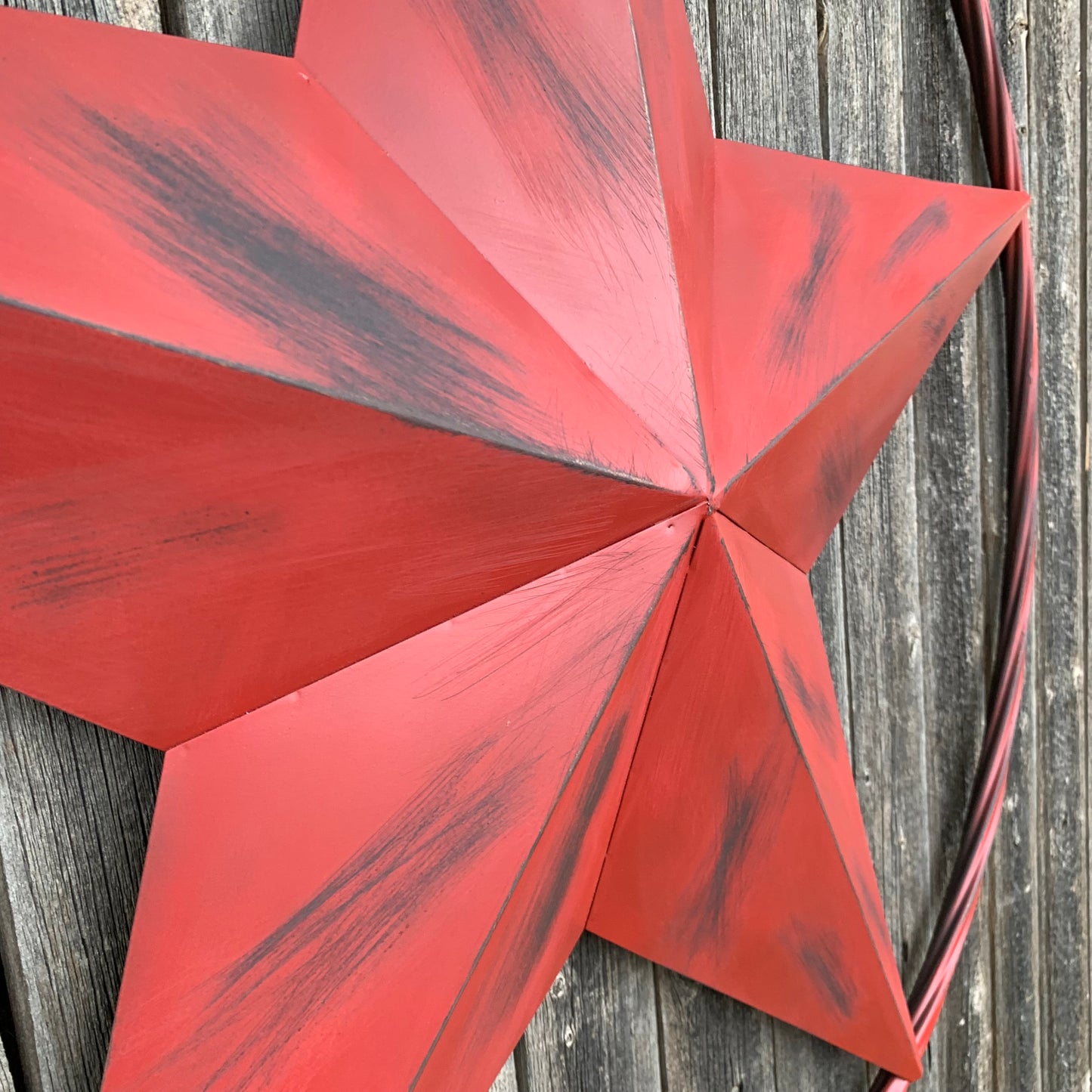 RED DISTRESSED STAR TWO TONE TEXTURE BARN STAR METAL LONESTAR TWISTED ROPE RING WESTERN HOME DECOR HANDMADE NEW #EH12958