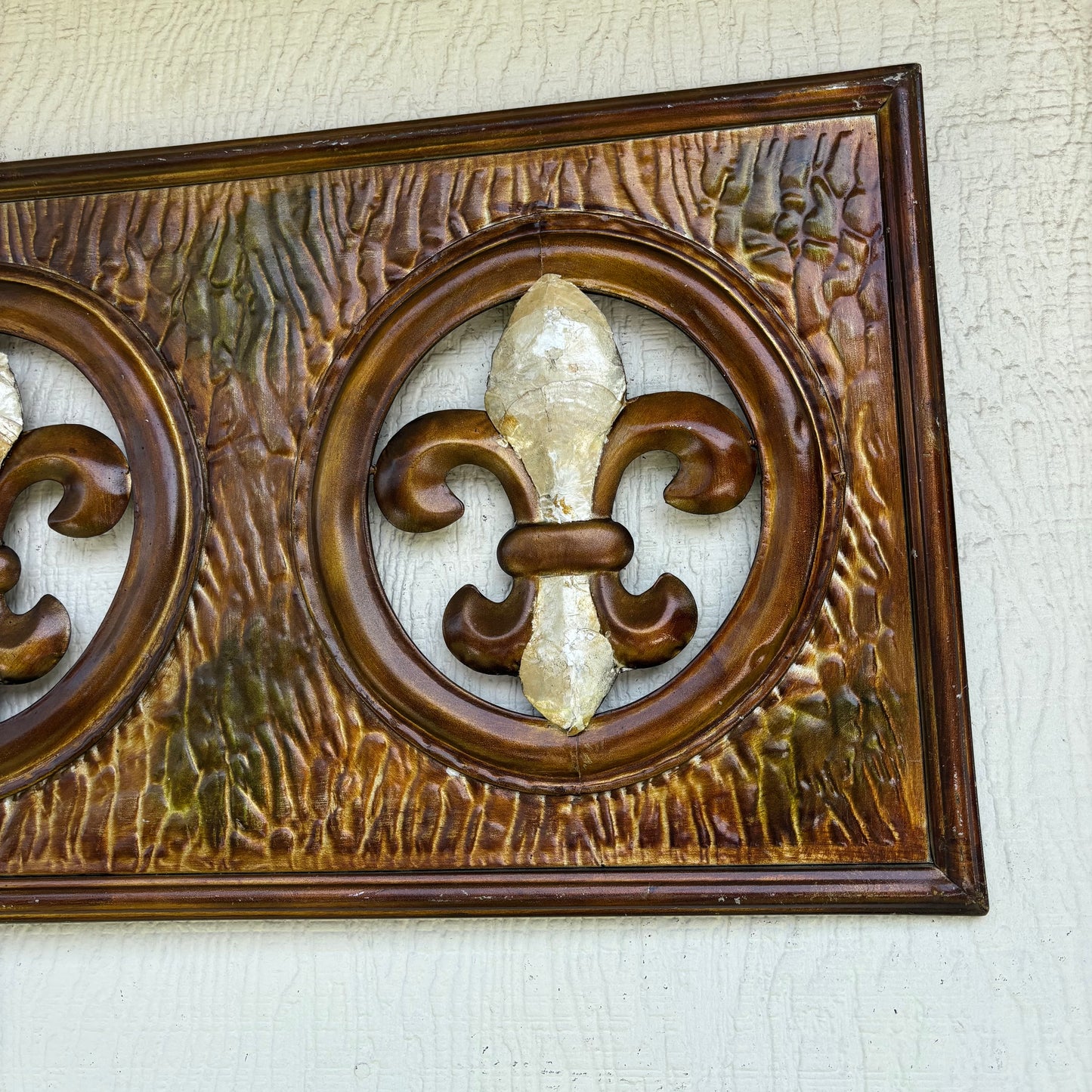 36" FLEUR DE LIS GOLD BROWN RECTANGLE WALL ART WESTERN METAL ART HANDMADE #EH13330