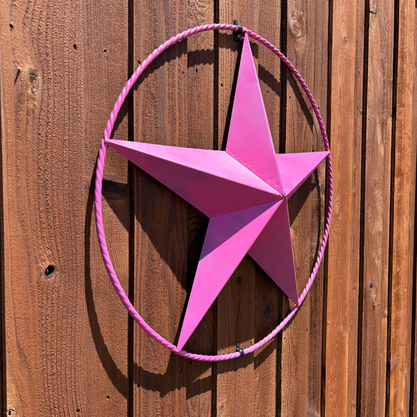 PINK STAR BARN METAL LONE STAR TWISTED ROPE RING WESTERN HOME DECOR HANDMADE 12",24",36"