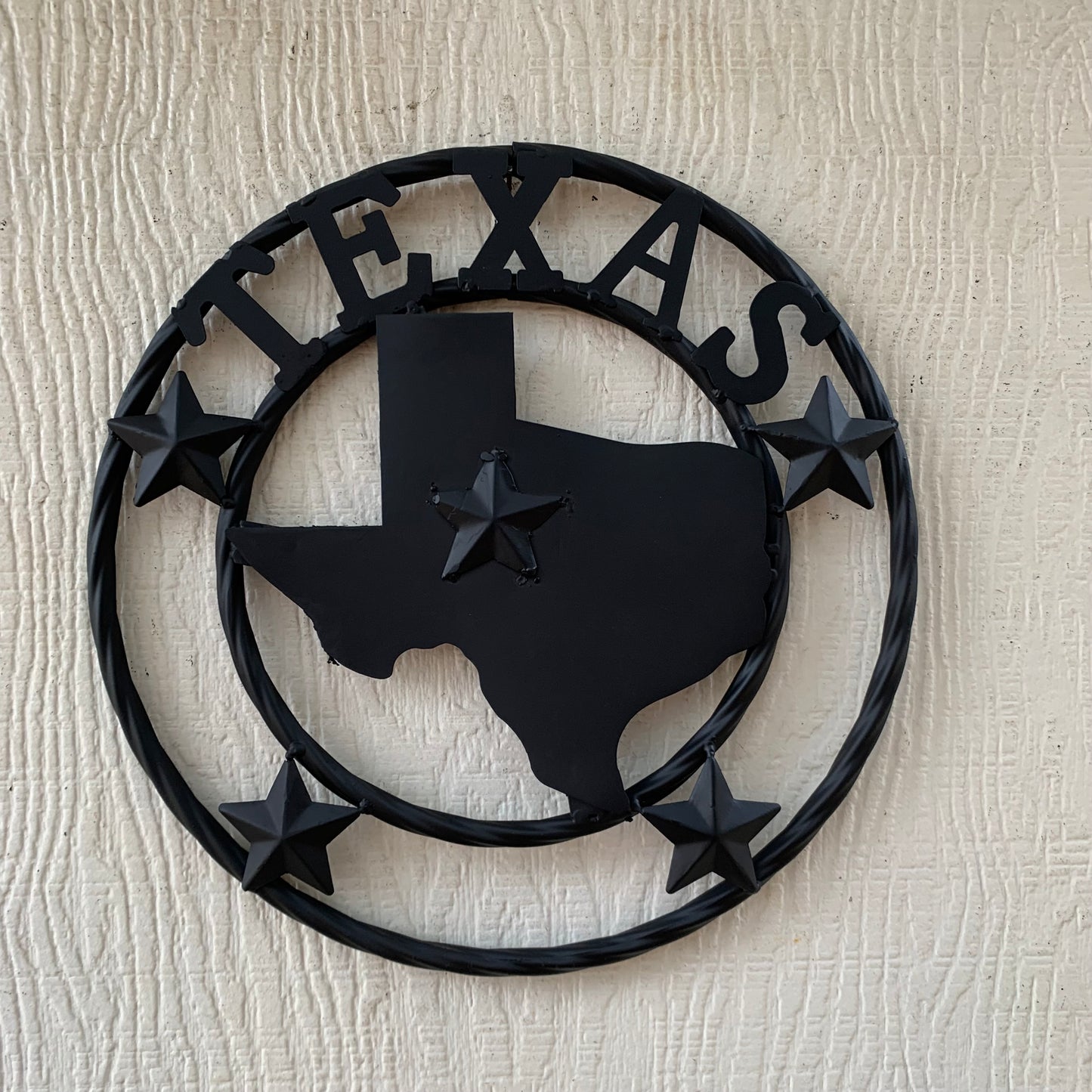 12" STATE OF TEXAS MAP RUSTIC BLACK TWISTED RING METAL SIGN WESTERN HOME DECOR HANDMADE NEW