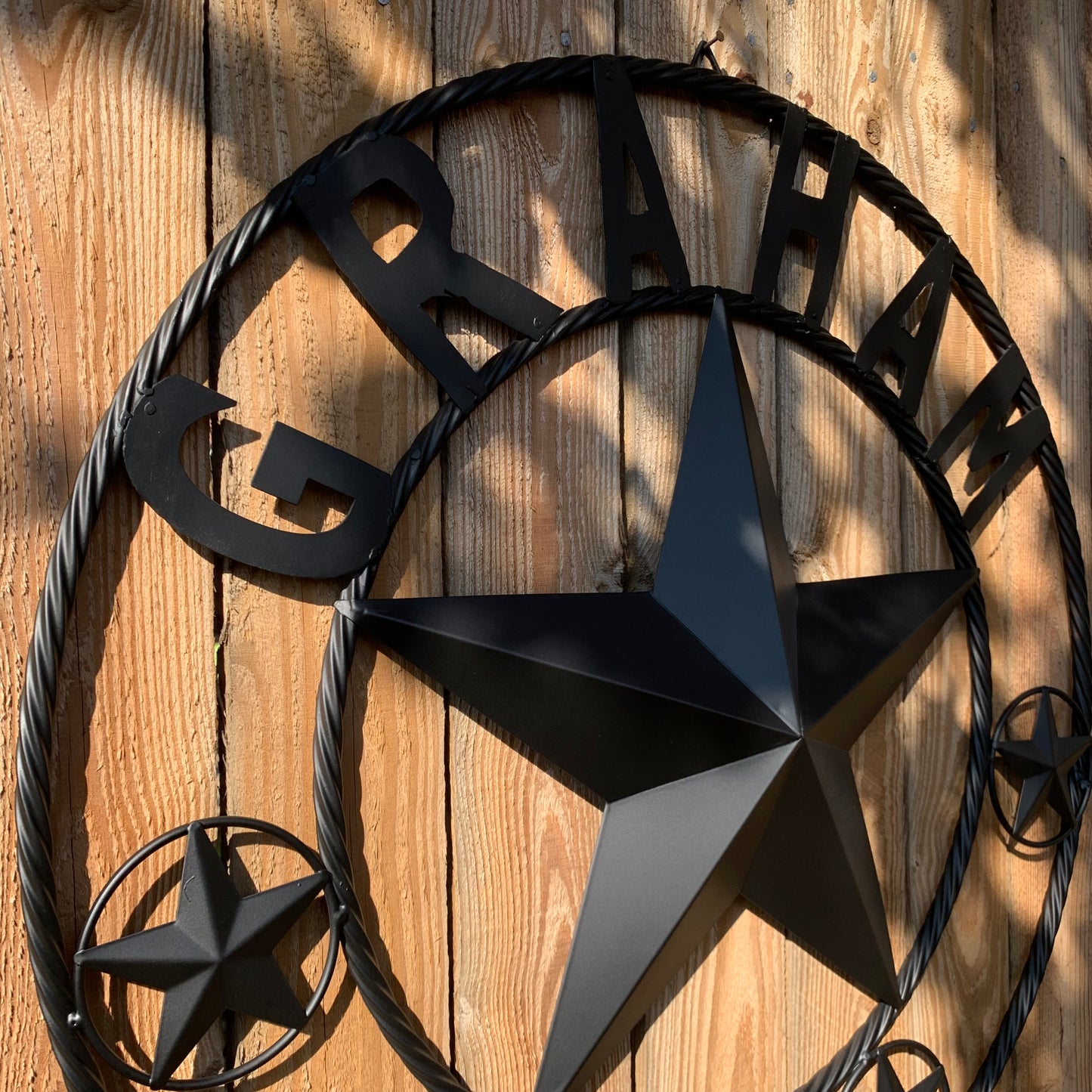 GRAHAM STYLE YOUR CUSTOM NAME STAR BARN STAR METAL LONE STAR WESTERN HOME DECOR RUSTIC BLACK HANDMADE 24",32",36",50"