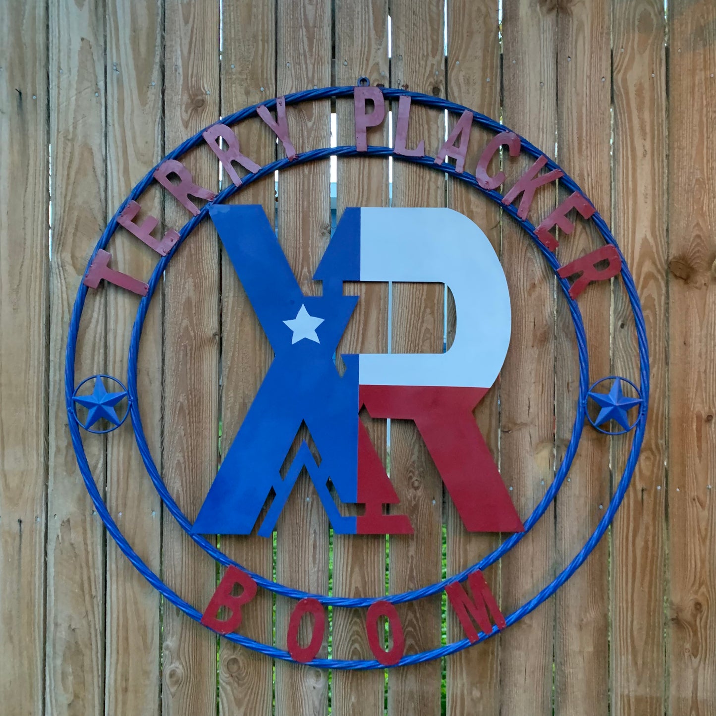 #EH11299 CUSTOM NAME XR ROOFING STYLE SIGN RED,WHITE & BLUE TEXAS FLAG LOGO HANDMADE