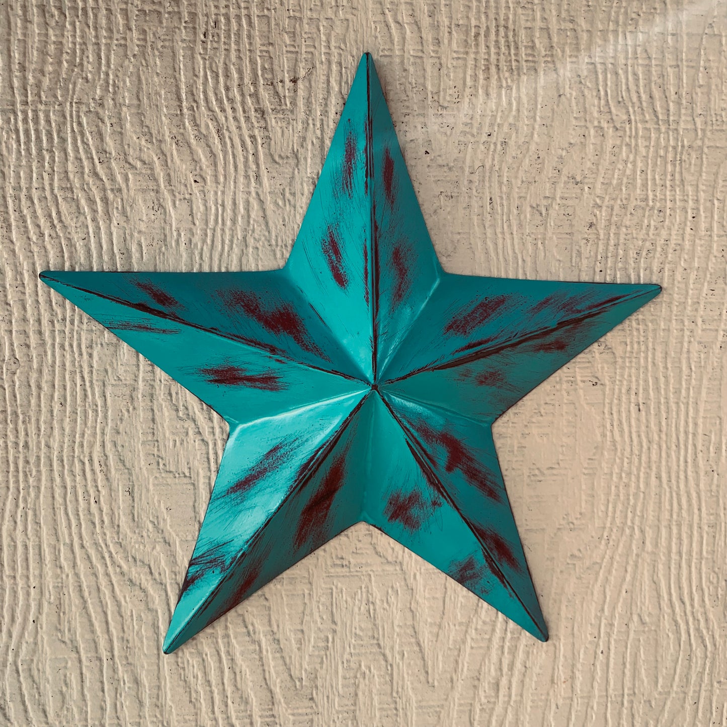 TURQUOISE DISTRESSED TWO TONE BARN STAR METAL ART WESTERN HOME DECOR HANDMADE NEW