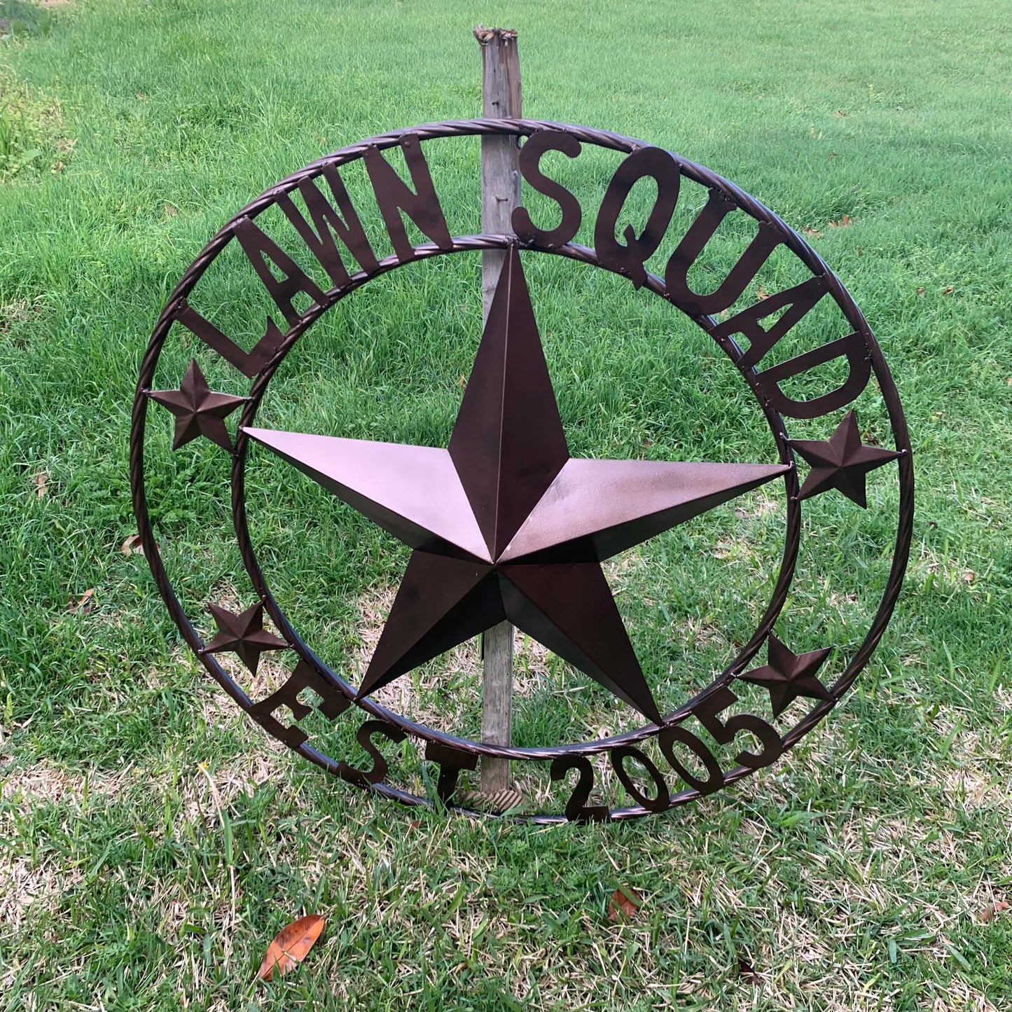 LAWN SQUAD STYLE CUSTOM BARN STAR NAME YOUR CUSTOM NAME STAR METAL NAME BARN STAR WITH TWISTED ROPE RING DESIGN METAL WALL 3d STAR ART WESTERN HOME DECOR RUSTIC BRONZE NEW