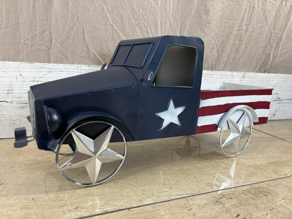 USA FLAG TRUCK 18" PICKUP TRUCK METAL ART FIGURINE VINTAGE WESTERN HOME DECOR HANDMADE  #EH12864
