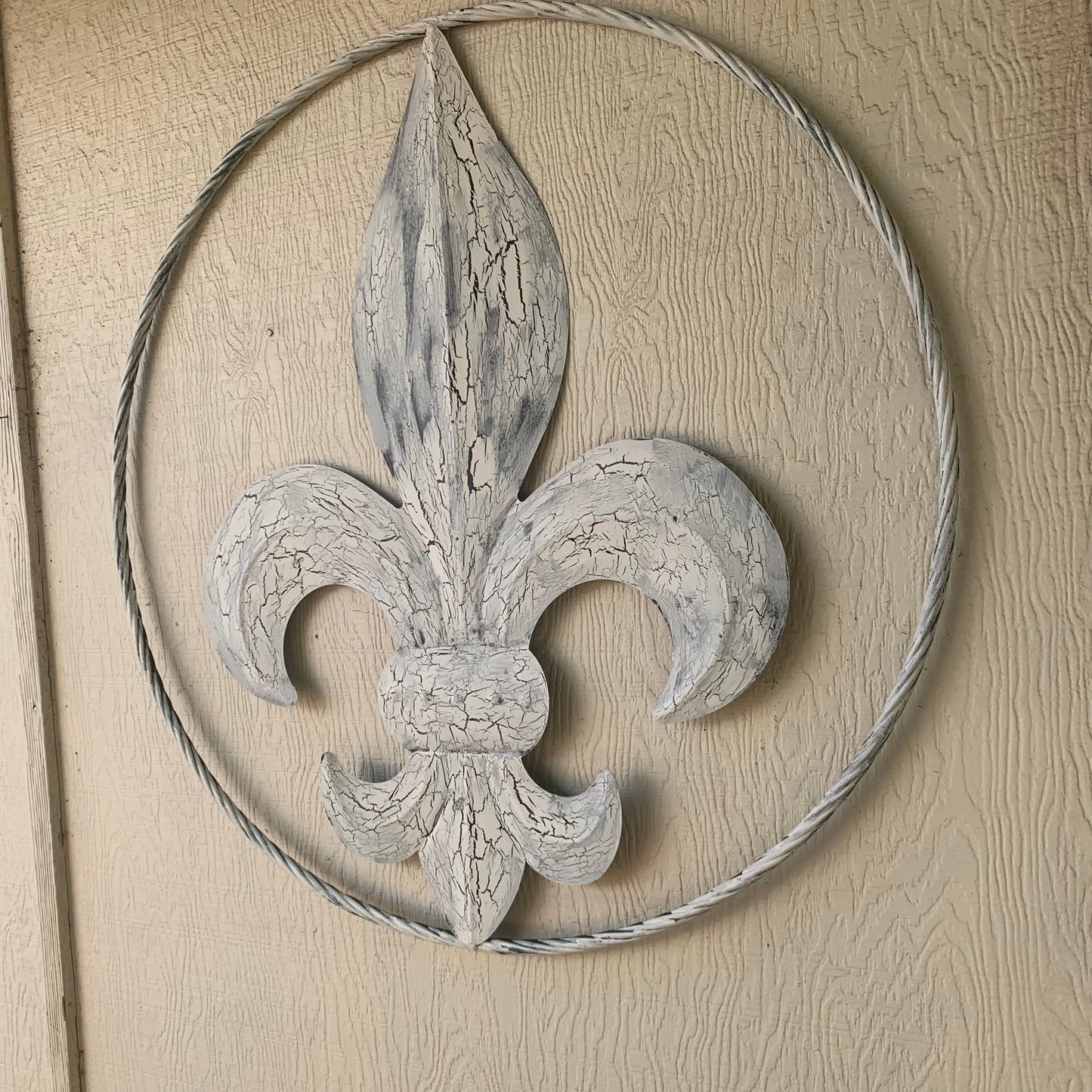24",36" FLEUR DE LIS METAL CRACKLE WHITE WESTERN HOME DECOR HANDMADE WALL ART NEW #EH10149