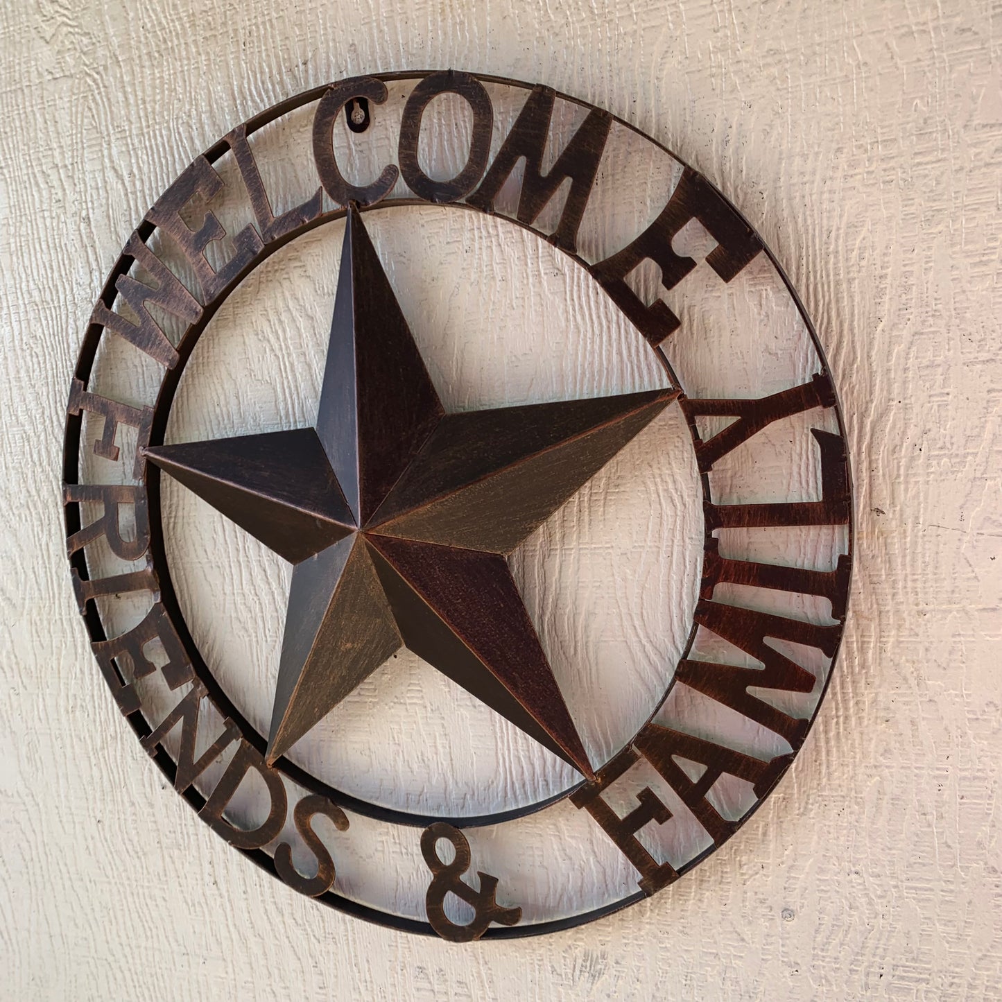 WELCOME FRIENDS FAMILY BARN METAL STAR WALL ART BRONZE WESTERN HOME DECOR HANDMADE NEW #EH13339